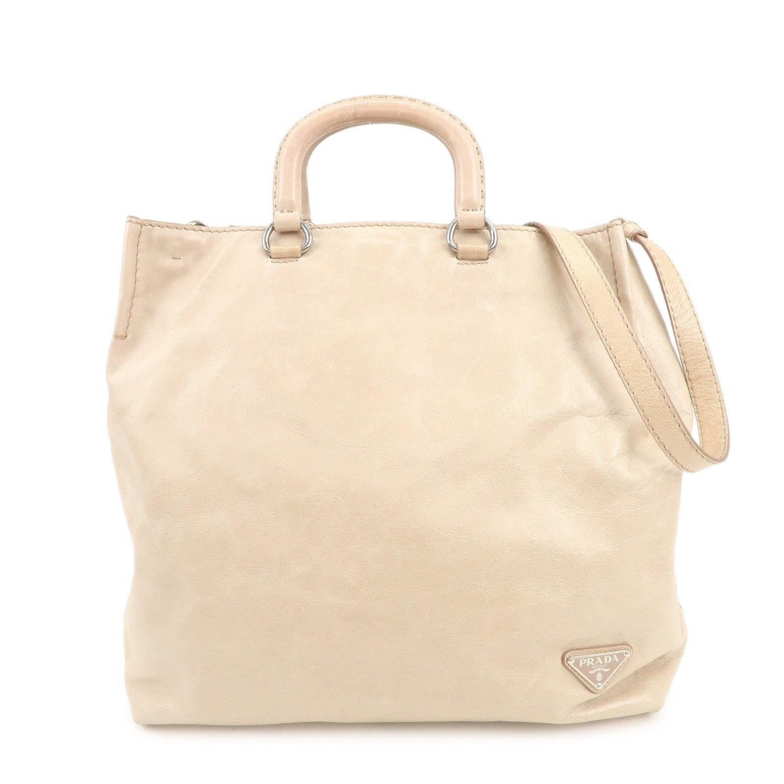 Prada Prada Triangle Logo Calfskin Shoulder Bag Beige Size ONE SIZE - 1 Thumbnail
