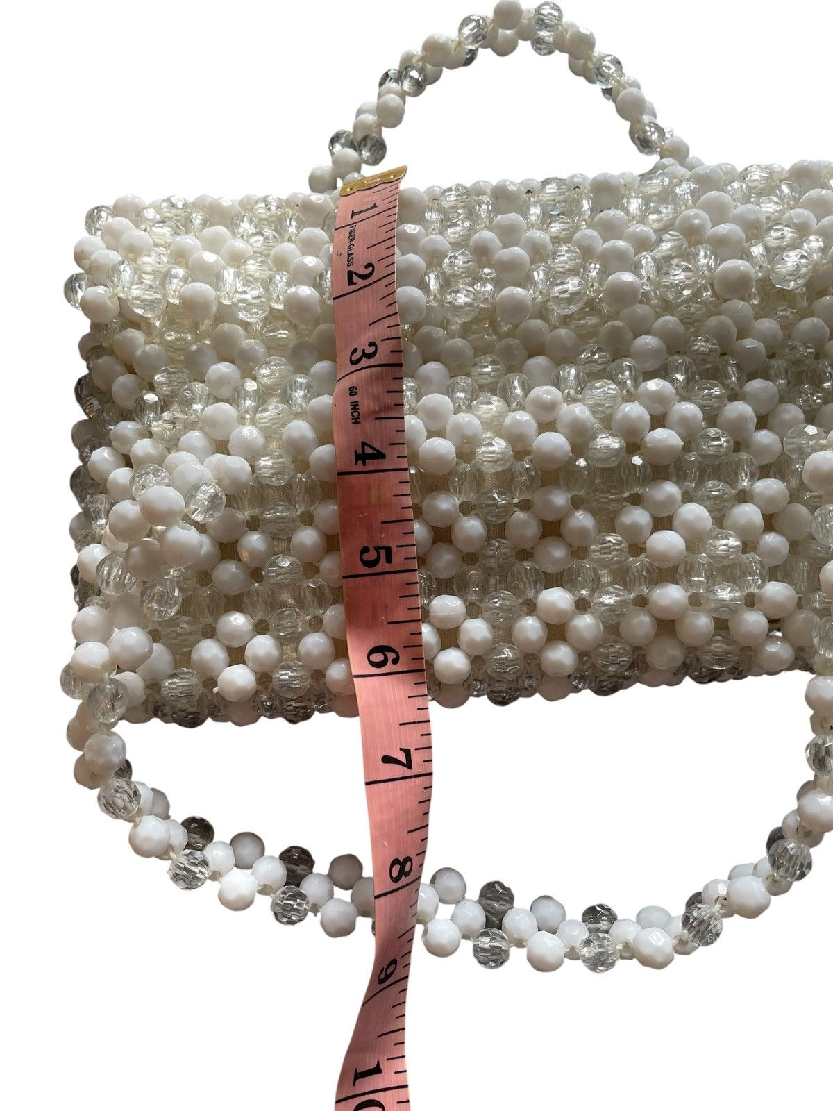 Vintage 1960s white/clear beaded woven handmade satchel handbag Size ONE SIZE - 10 Thumbnail