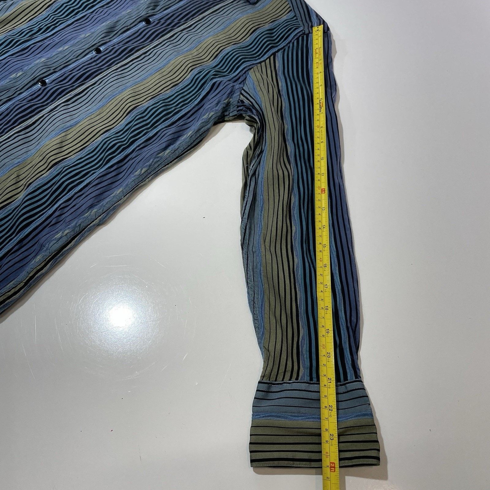 Jhane Barnes Vintage Jhane Barnes Shirt Men’s Med Blue Green Stripe Slim Size US M / EU 48-50 / 2 - 6 Thumbnail