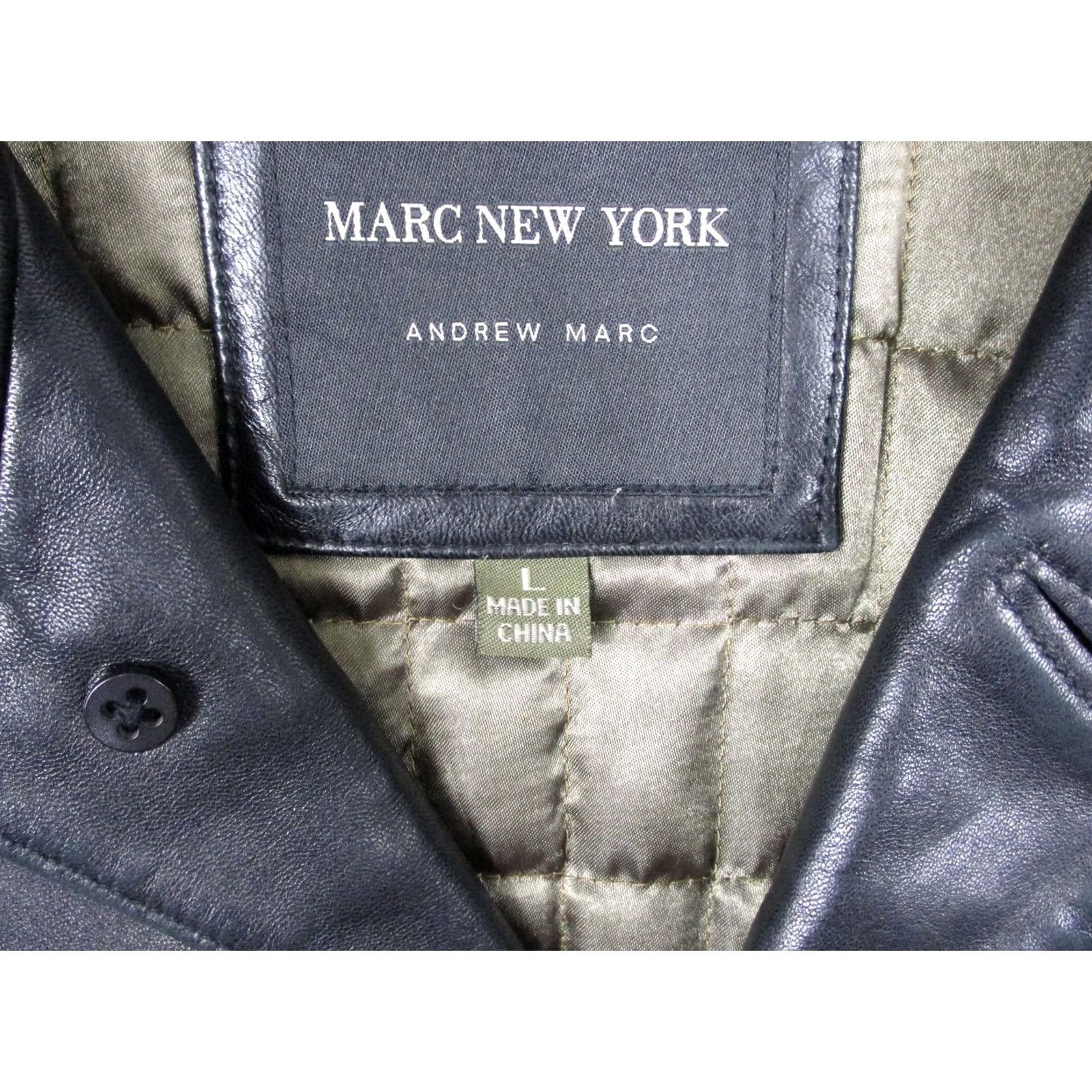 Vintage Marc New York Overcoat Mens L Black Leather Quilted Lined Pockets Button Coat Size US L / EU 52-54 / 3 - 3 Thumbnail