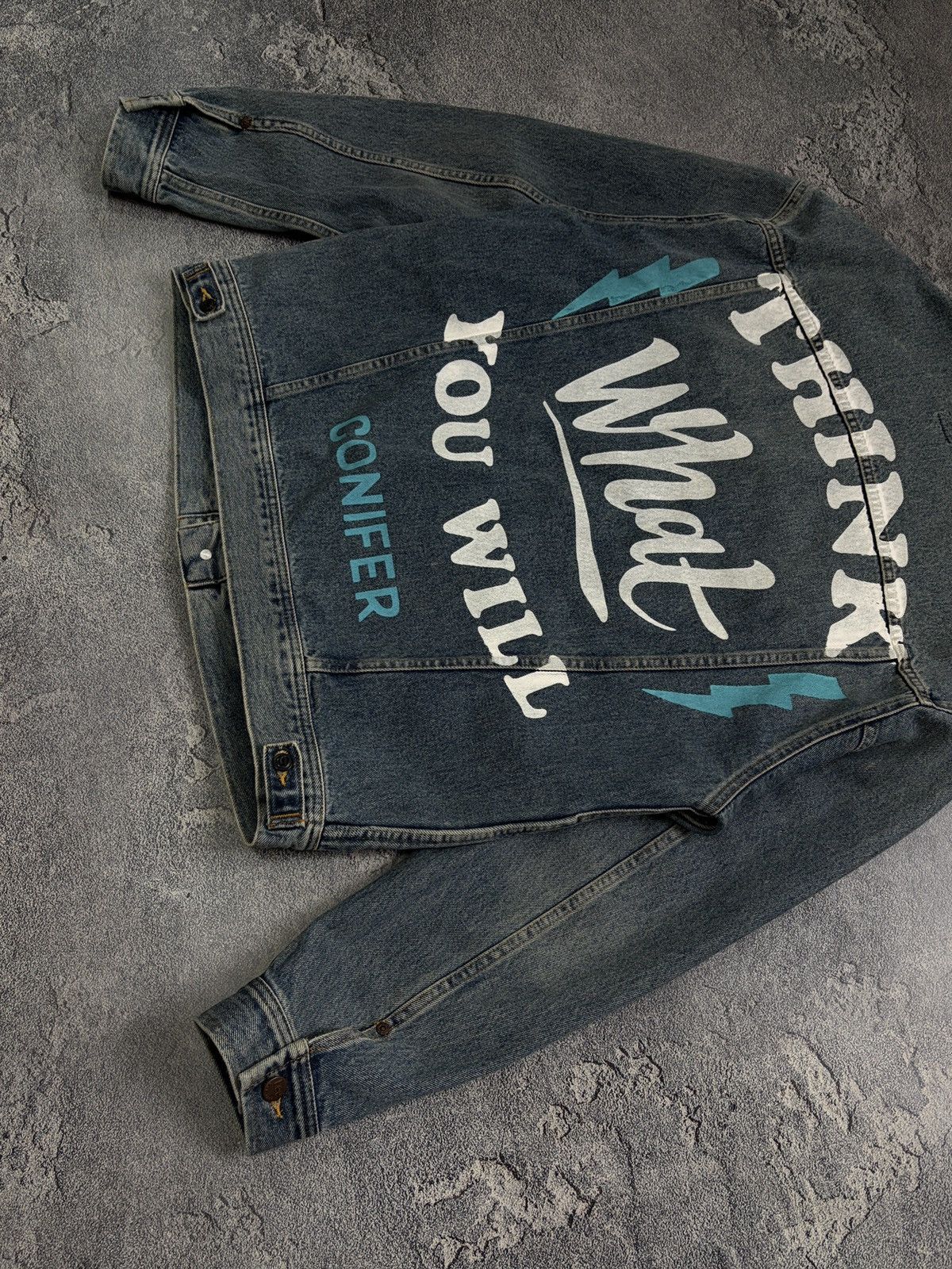 Lee Lee Denim Jacket XL Blue Graphic Print Think What You Will Size US XL / EU 56 / 4 - 9 Thumbnail