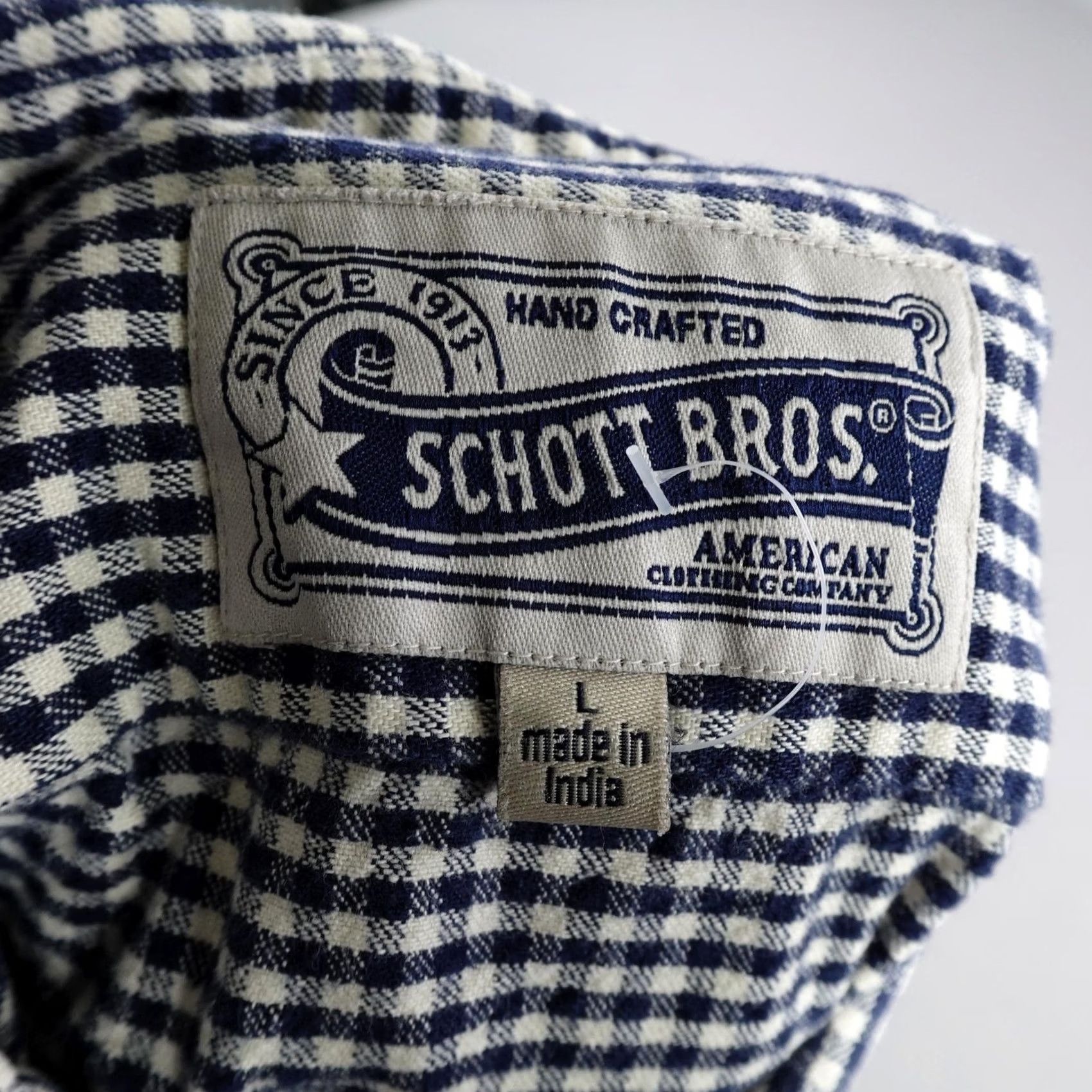 Schott Schott Bros Shirt Mens Large Blue White Gingham Check Button Up Cotton Heavyweight Size US L / EU 52-54 / 3 - 7 Thumbnail