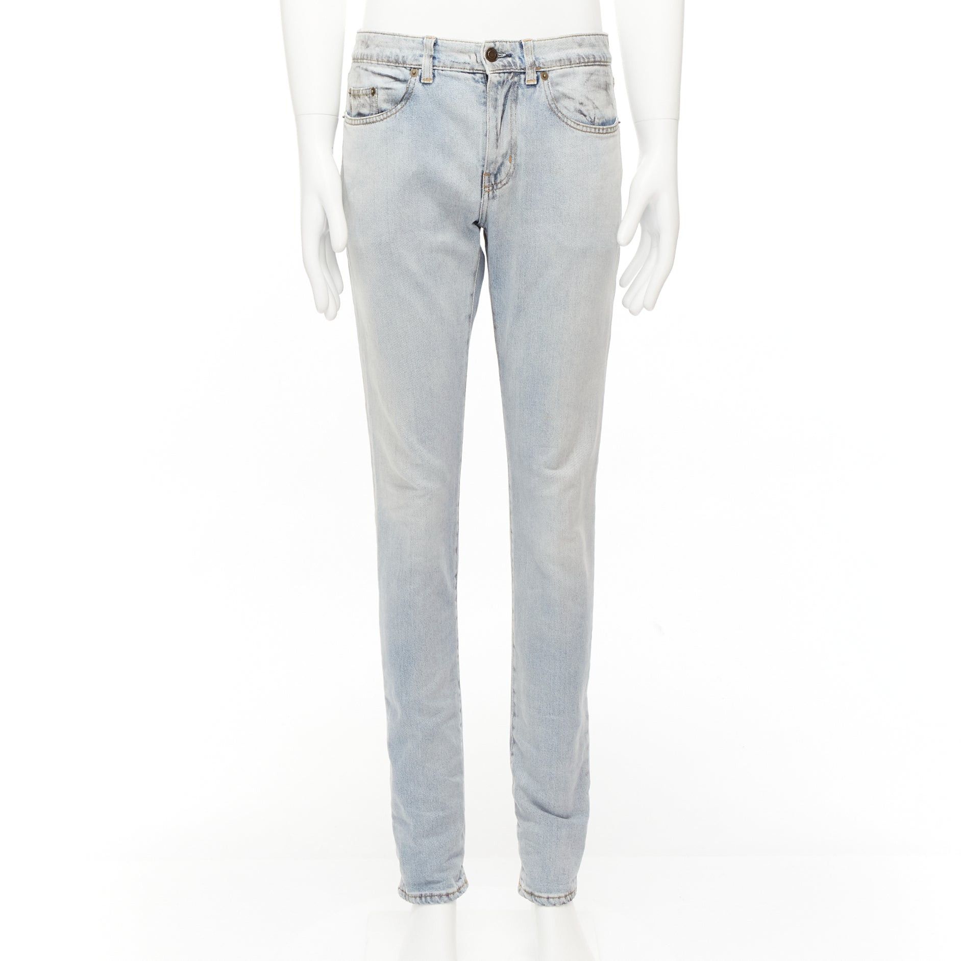 Saint Laurent Paris SAINT LAURENT D02 black smudge paint blue distressed washed jeans 30" Size 48R - 1 Thumbnail