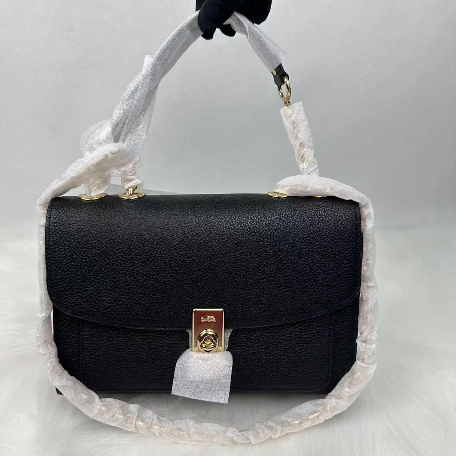 Coach Lane Shoulder Crossbody Bag Chaim Strap Leather Black, Women's