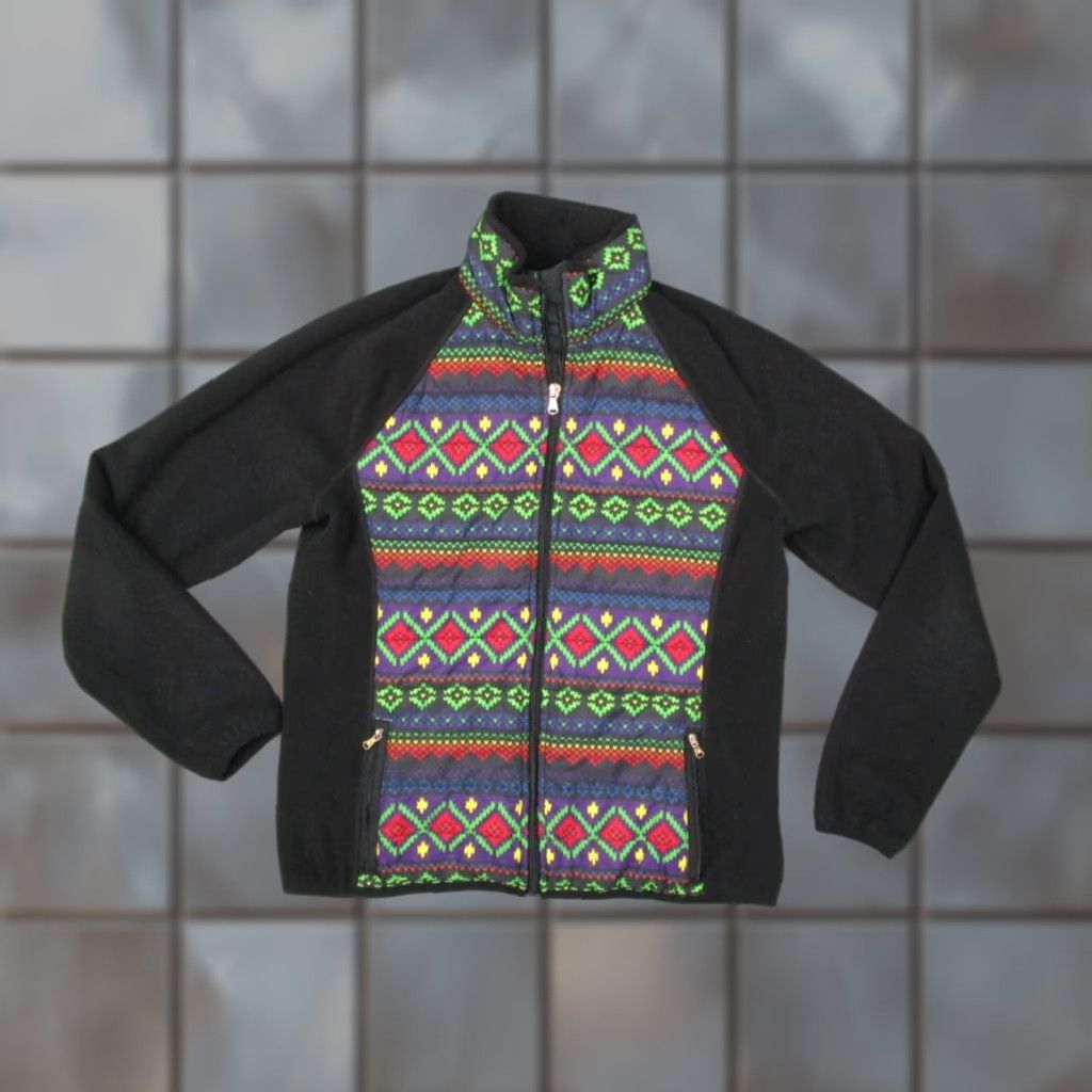 Ralph Lauren LAUREN RALPH LAUREN Jacket Women Large Black Fleece Puffer Full Zip Aztec Size L / US 10 / IT 46 - 1 Thumbnail