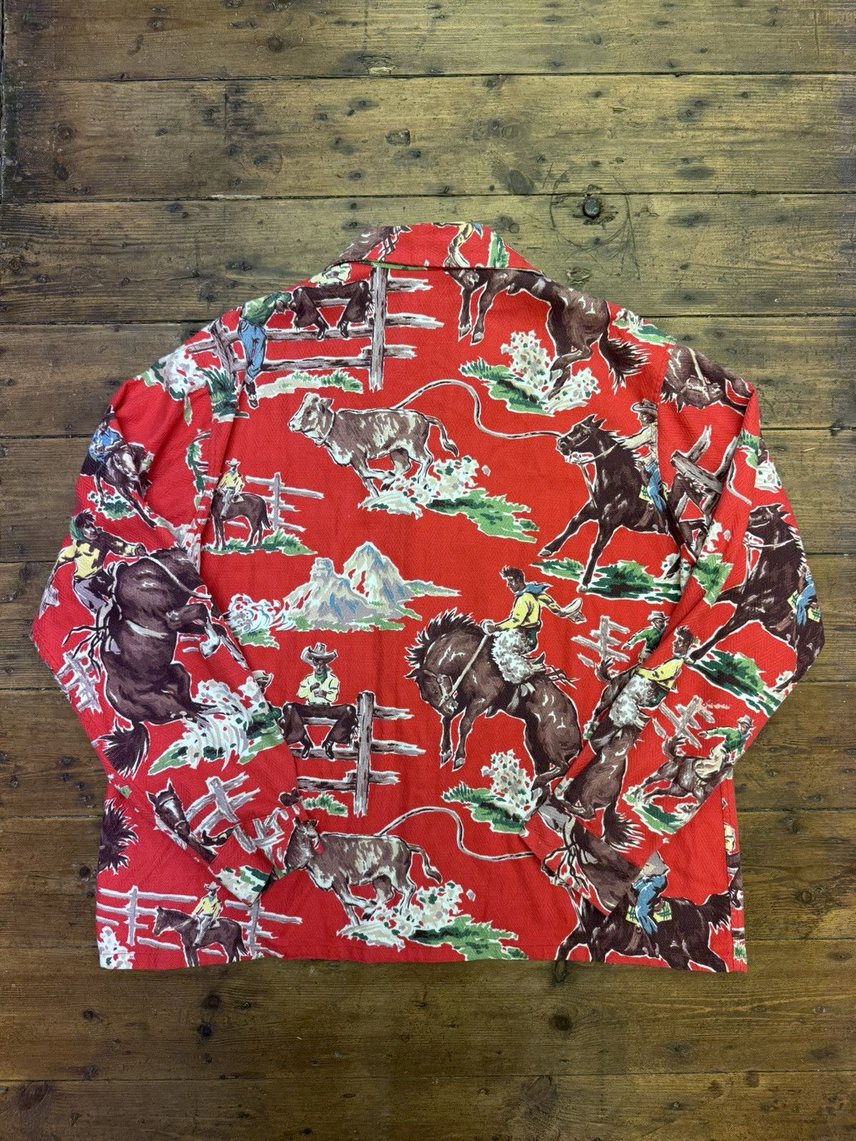 Vintage 1940s Del Mar California Western Cowboy Barkcloth Shirt Size US L / EU 52-54 / 3 - 5 Thumbnail