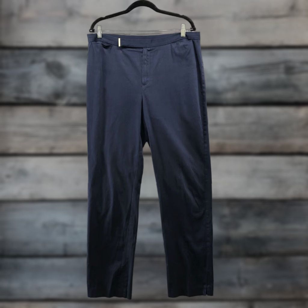 Uniqlo VINTAGE Ralph Lauren Women’s Dress Pants Size 14 Dark Navy Blue Straight Flat Front Twill Office Workwear Size 36" / US 14 / IT 50 - 1 Thumbnail