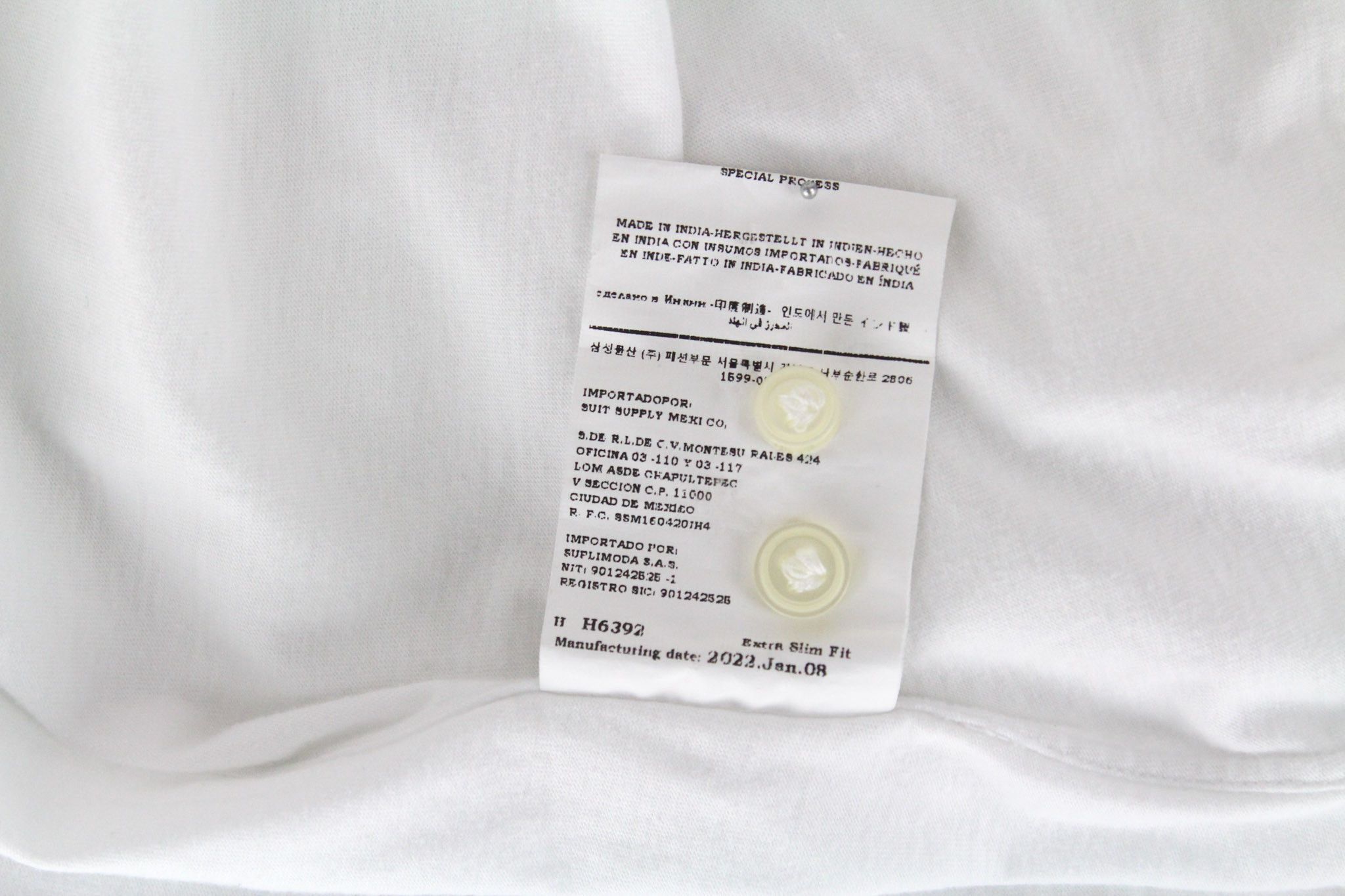 Suitsupply 42/16 1/2 Extra Slim White Cotton Polo 72370 Size 42R - 7 Thumbnail