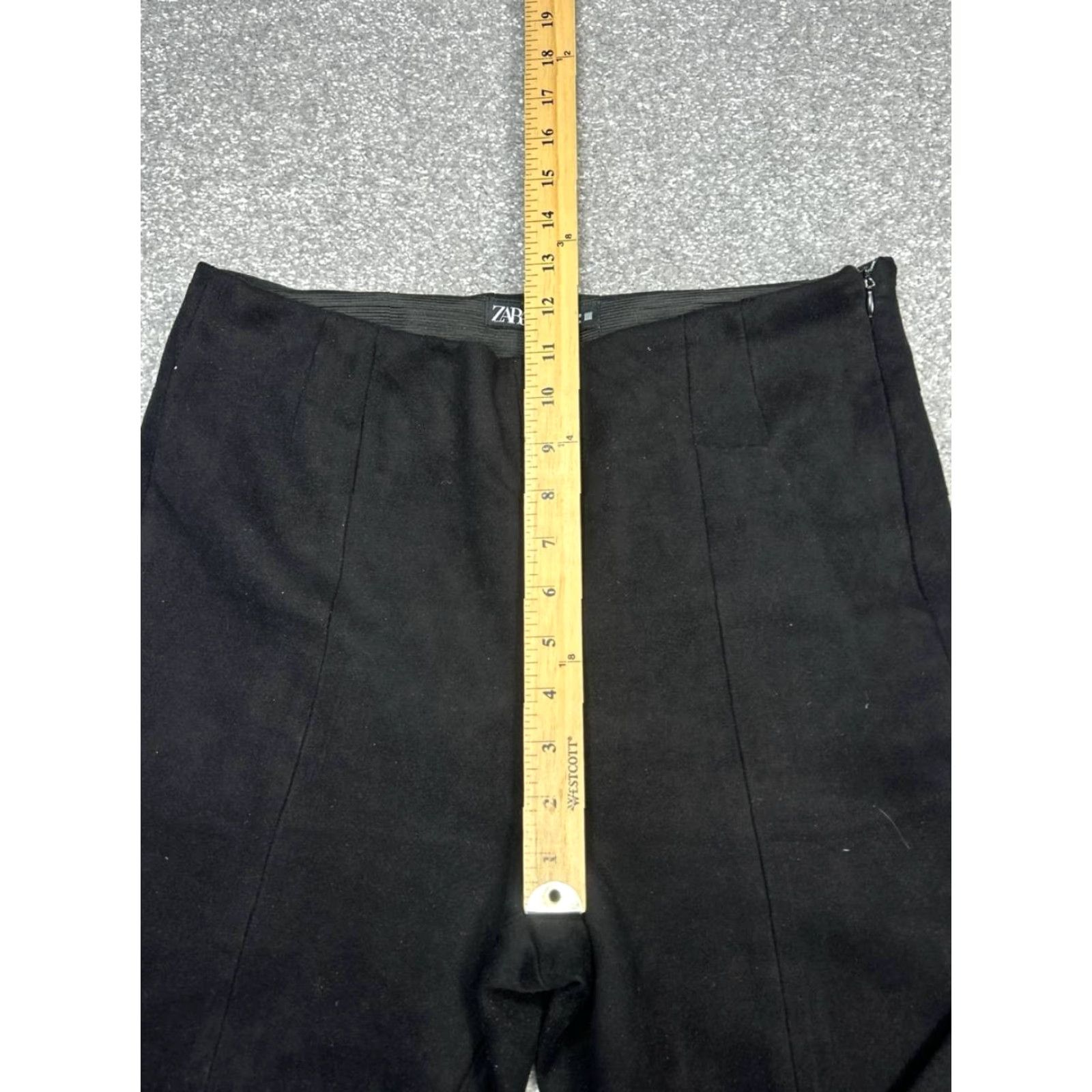 Zara Zara Leggings Women Large Black Suede High Rise Ankle Side Zip Stretch Size 36" / US 14 / IT 50 - 5 Thumbnail
