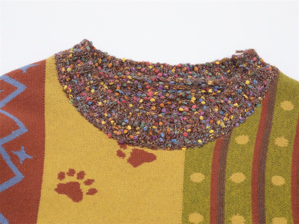 Vintage Men's cartoon cat contrasting stitching round neck sweater Size US M / EU 48-50 / 2 - 3 Thumbnail