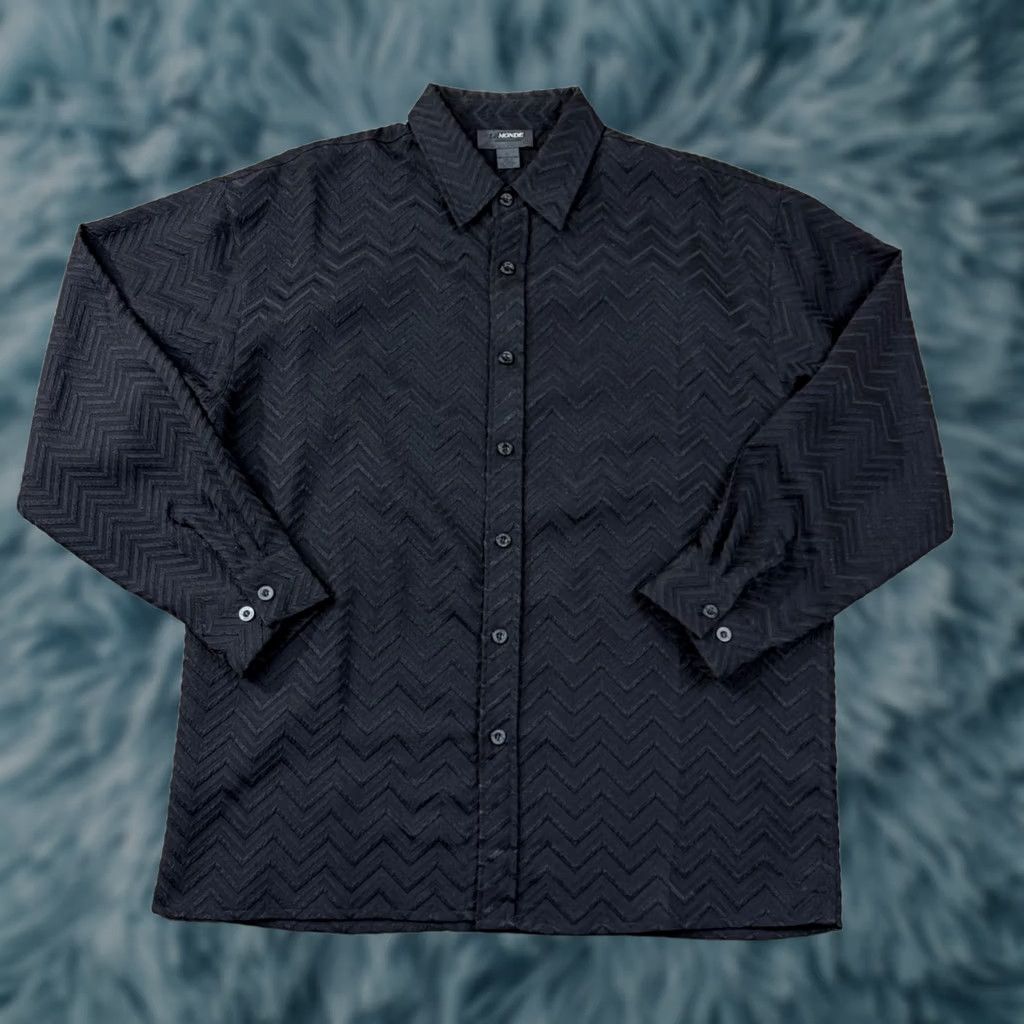 Vintage Le Monde Homme Couture XL Black Textured Chevron Button Down Shirt Long Sleeve Size US XL / EU 56 / 4 - 1 Thumbnail