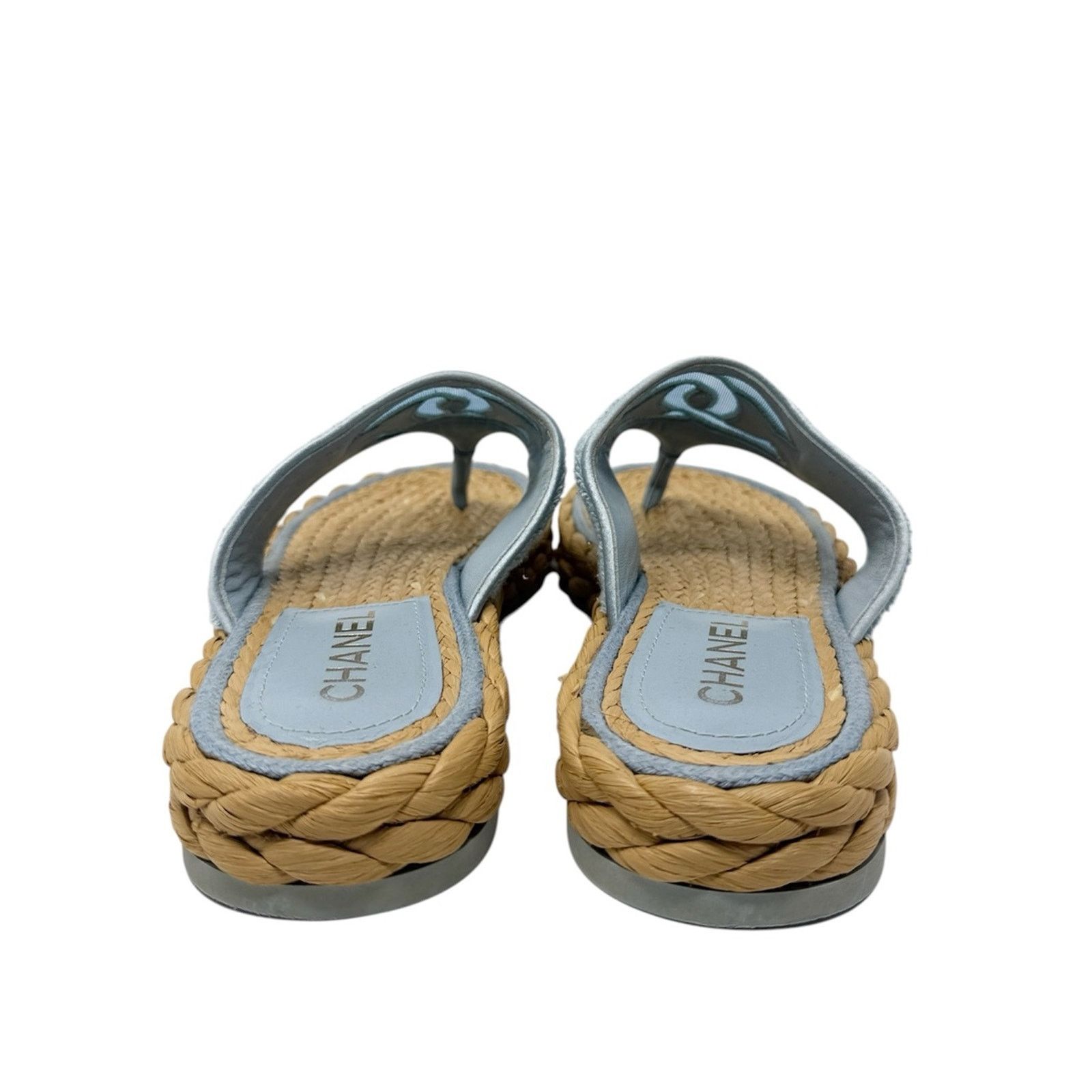 Chanel Chanel CC Terry Blue Thong Raffia Flat Slide Sandals EU 40.5 Size US 10.5 / IT 40.5 - 8 Thumbnail