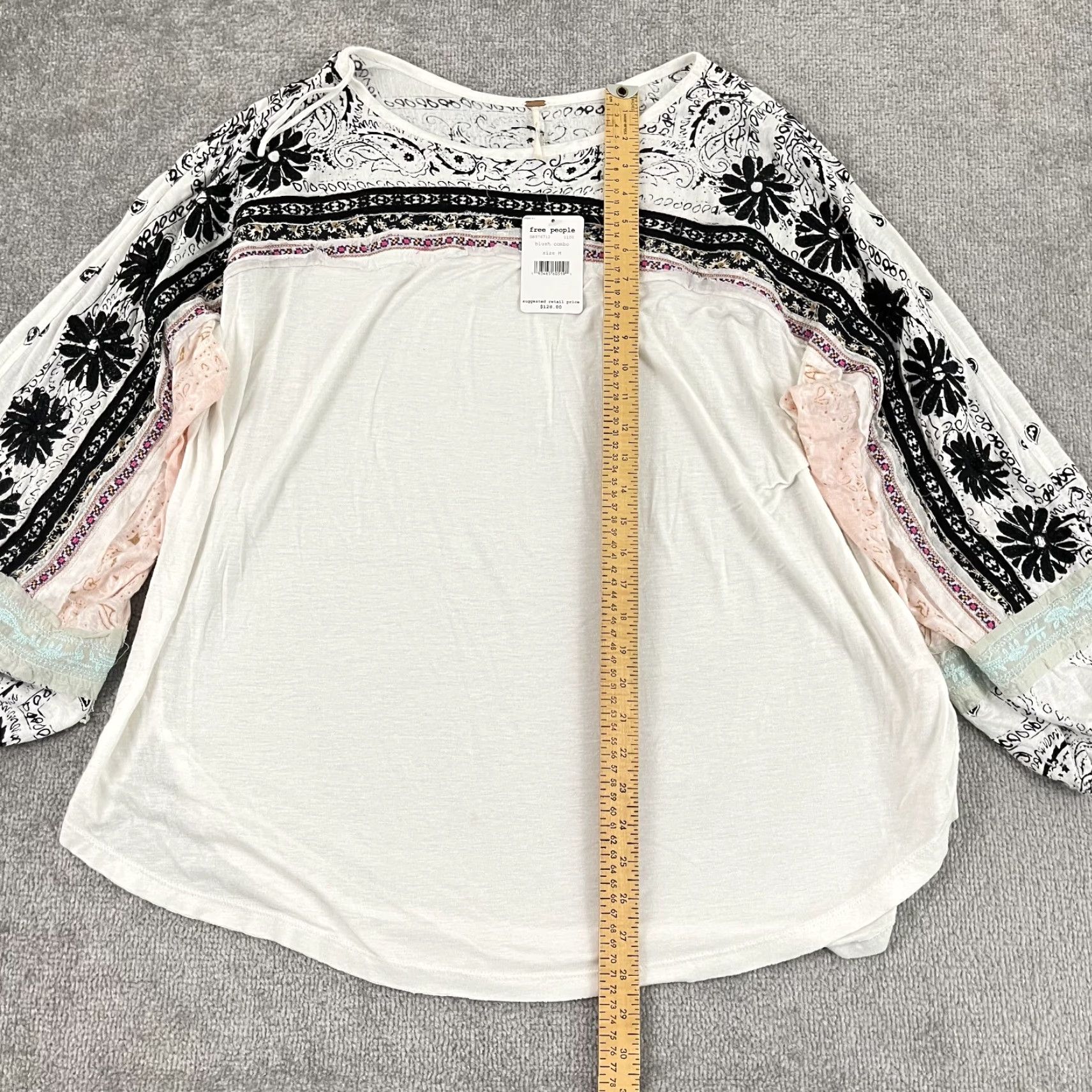Free People Free People Linen Blouse Top Women’s Medium Oversized Embroidered White Balloon Sleeve Casual Size M / US 6-8 / IT 42-44 - 3 Thumbnail