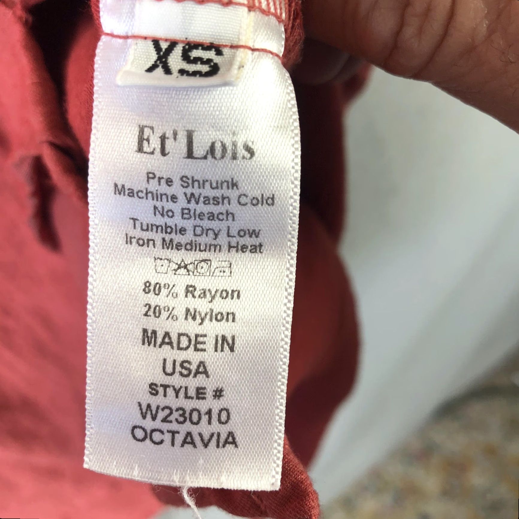 Vintage Et'Lois Blouse Shirt Womens XS Red Rayon Nylon Scoop Neck 3/4 Sleeve Tunic High-Low Hem Casual USA Size XS / US 0-2 / IT 36-38 - 7 Thumbnail