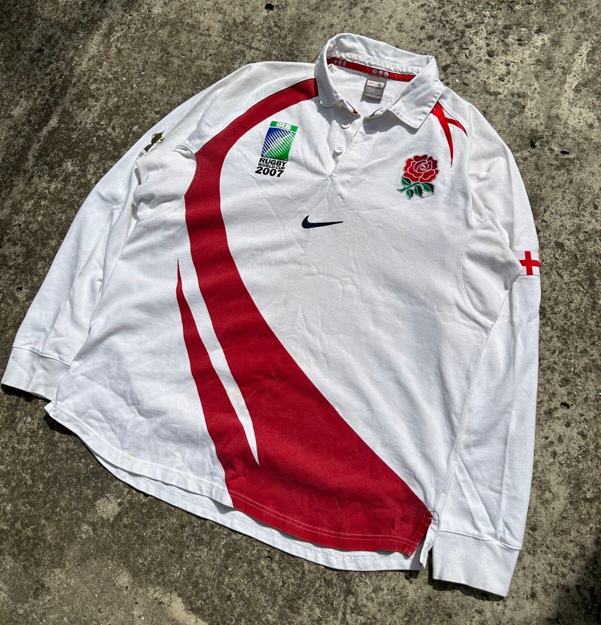 Pre-owned England Rugby League X Nike Vintage Nike England Rugby's World Cup Long Sleeve Polos Vtg In White