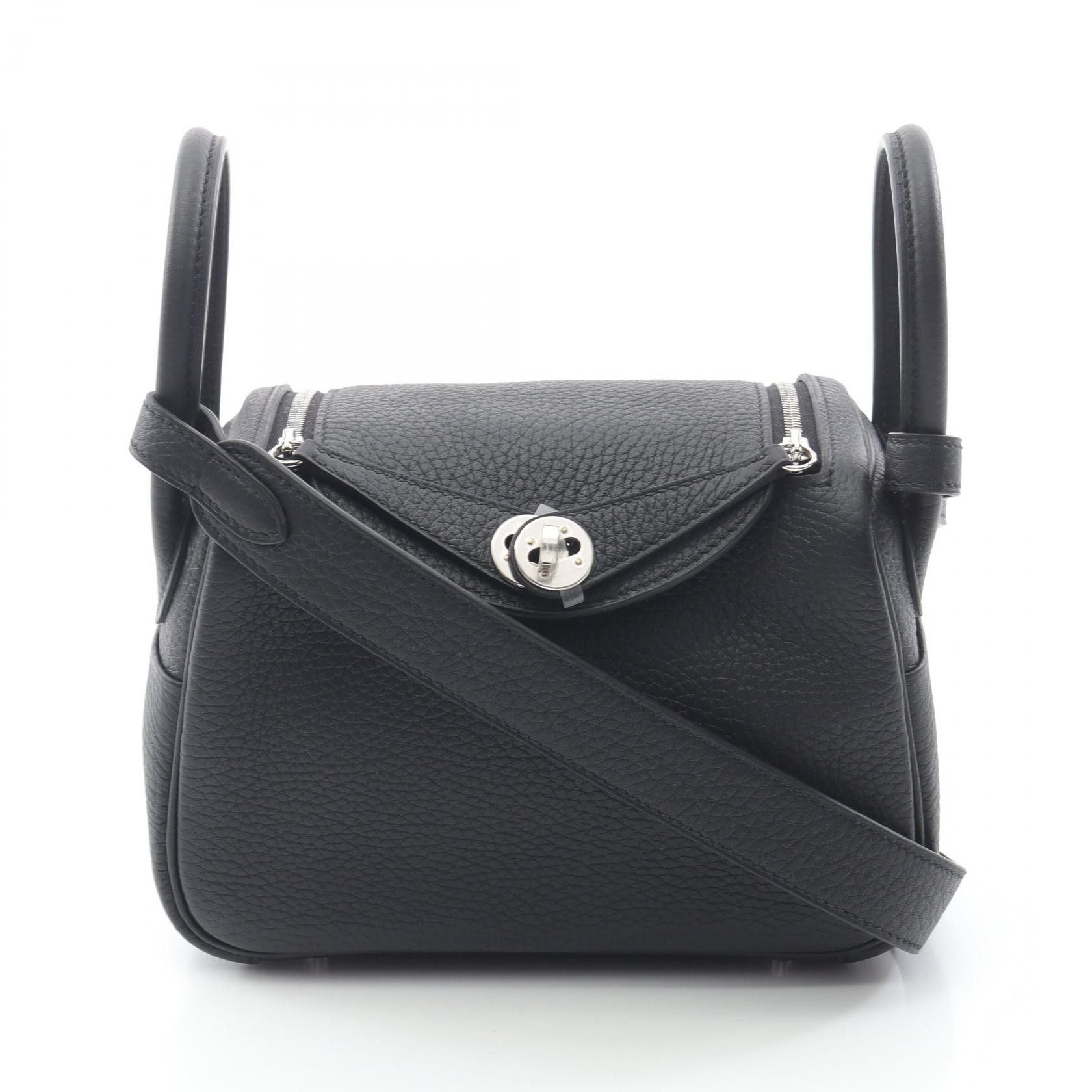 Hermes Hermes Lindy Mini Taurillon Clemence Shoulder Bag Leather Shoulder Bag Stamp W (2024) in Black, Women's