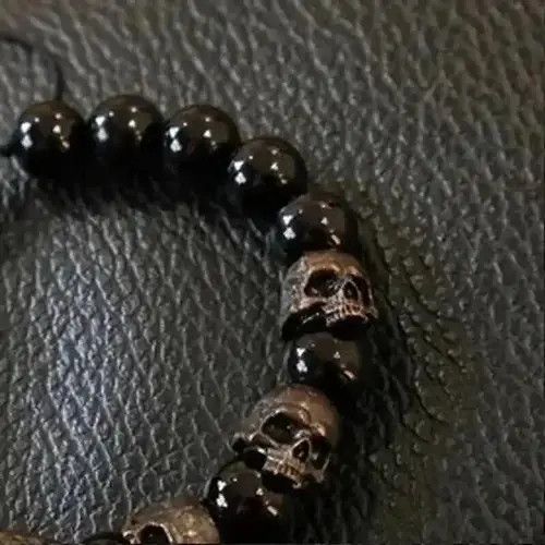 THVM Dark Vintage Style Horror Skull Black BeadsBracelet Size ONE SIZE - 3 Thumbnail