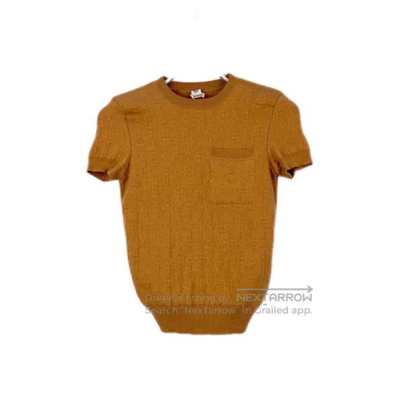 Hermes Hermes Brown full logo cashmere silk blend short-sleeved t Size XXS / US 00 / IT 34 - 1 Thumbnail