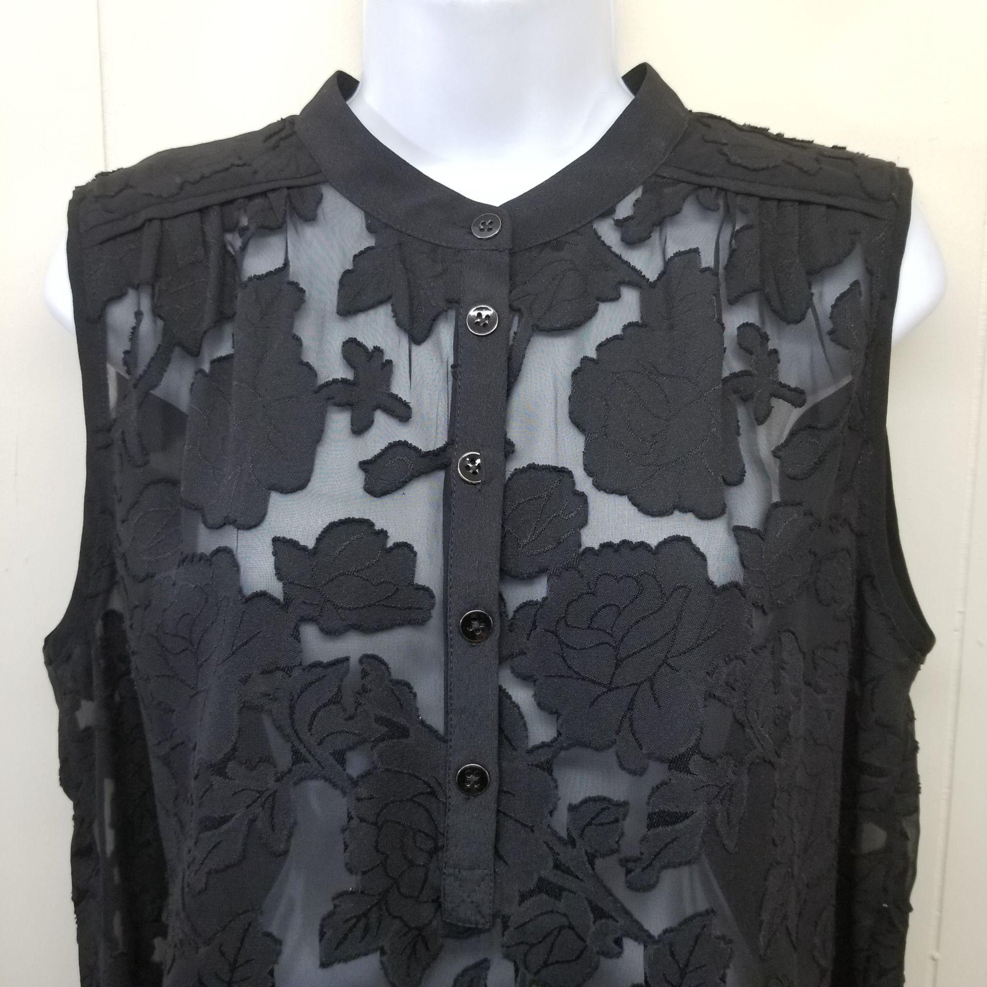 Vintage Cabi M Shirt Top Blouse Black Clip Art Sheer 5346 Sleeveless Size M / US 6-8 / IT 42-44 - 2 Thumbnail