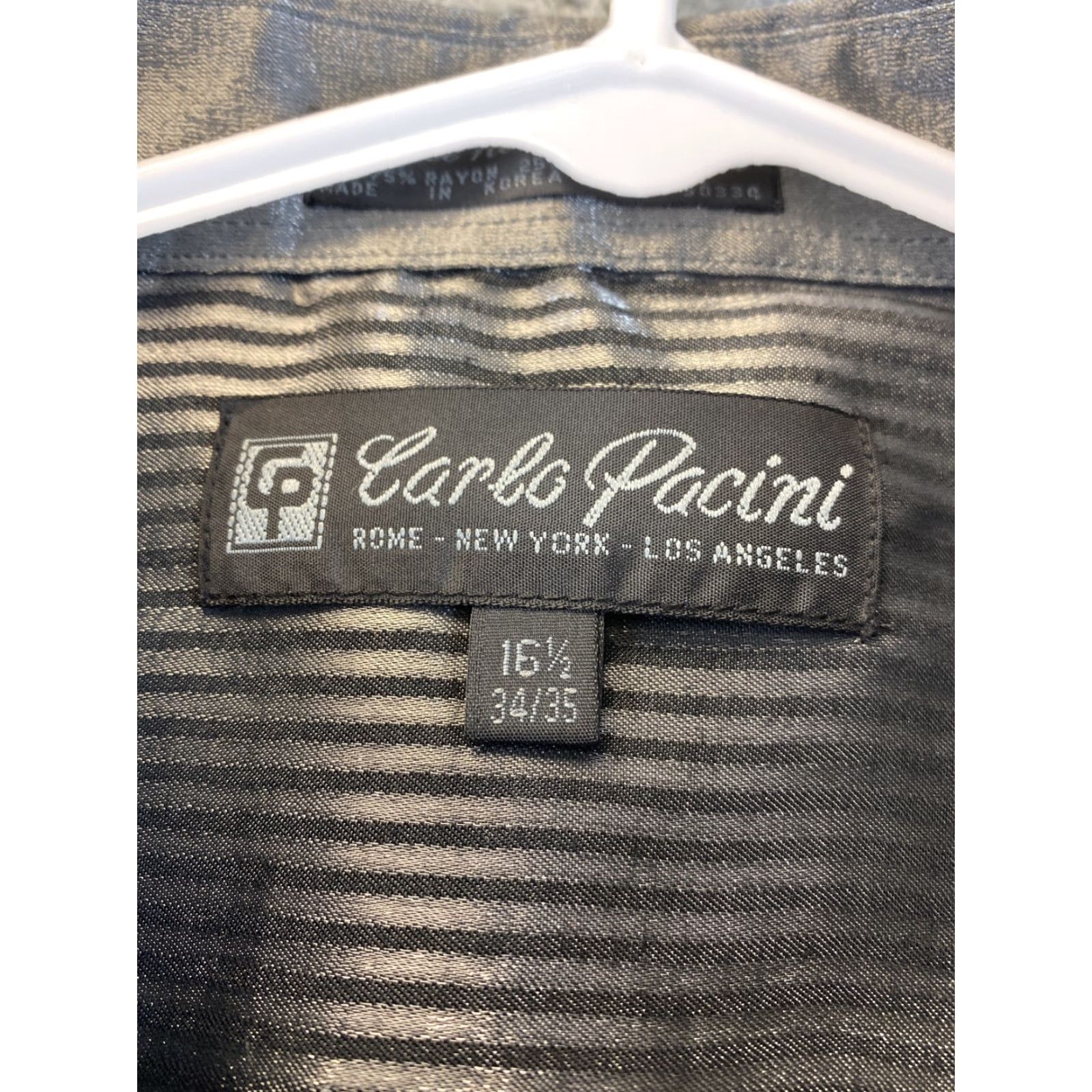 Vintage VINTAGE Carlo Pacini Shirt Mens 16.5 34/35 Metallic Silver Pleat Cuff French Cuff Spread 88-23 Size US L / EU 52-54 / 3 - 5 Thumbnail