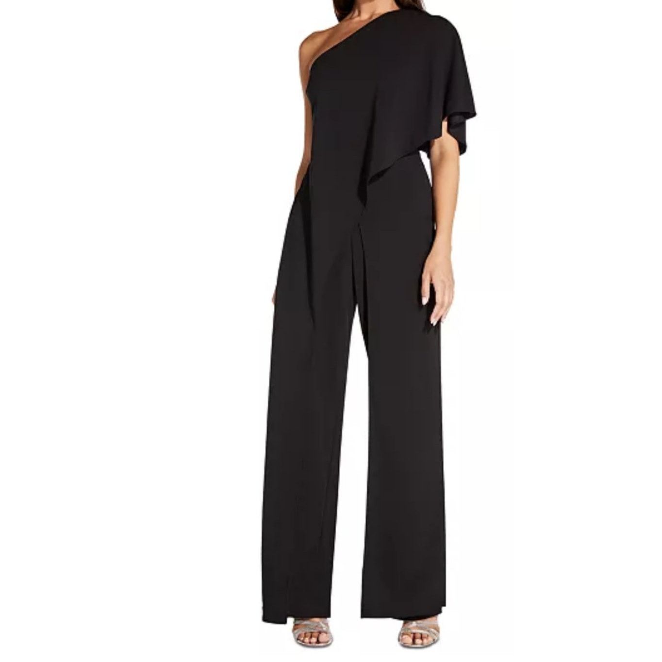 Adrianna Papell Adrianna Papell Black One Shoulder Flowy Jumpsuit Size 4 Size 27" / US 4 / IT 40 - 7 Thumbnail