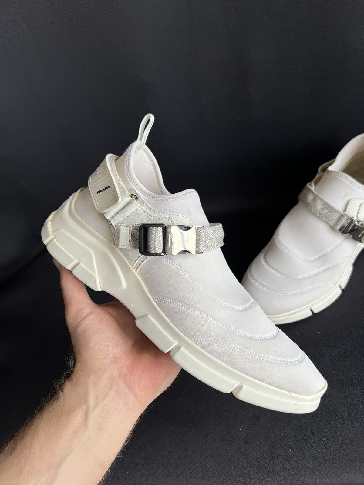 Prada PRADA Fabric/Leather Sneakers White Size 8 Size US 10 / EU 43 - 1 Thumbnail