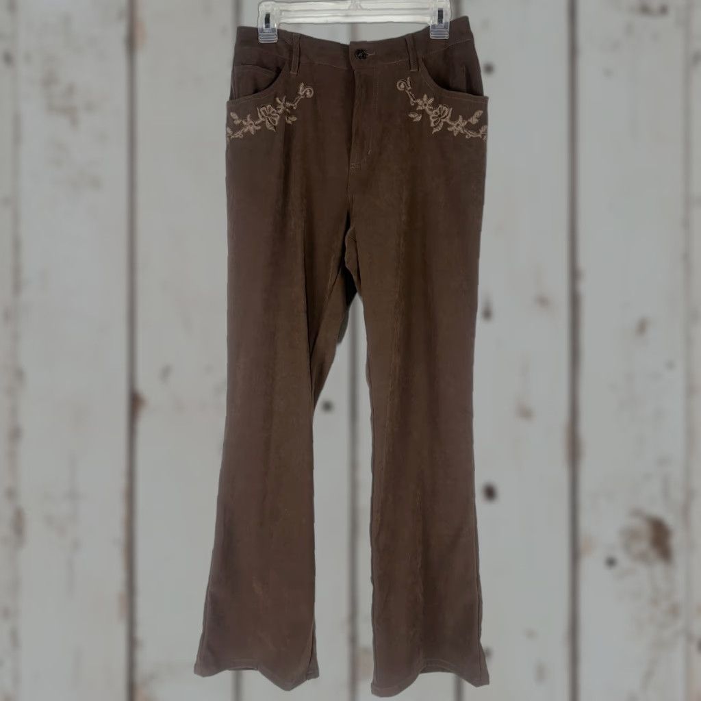Denim & Co. Denim & Co Brown Embroidered Wide Leg Pants Womens Size 12 Size 34" / US 12 / IT 48 - 1 Thumbnail