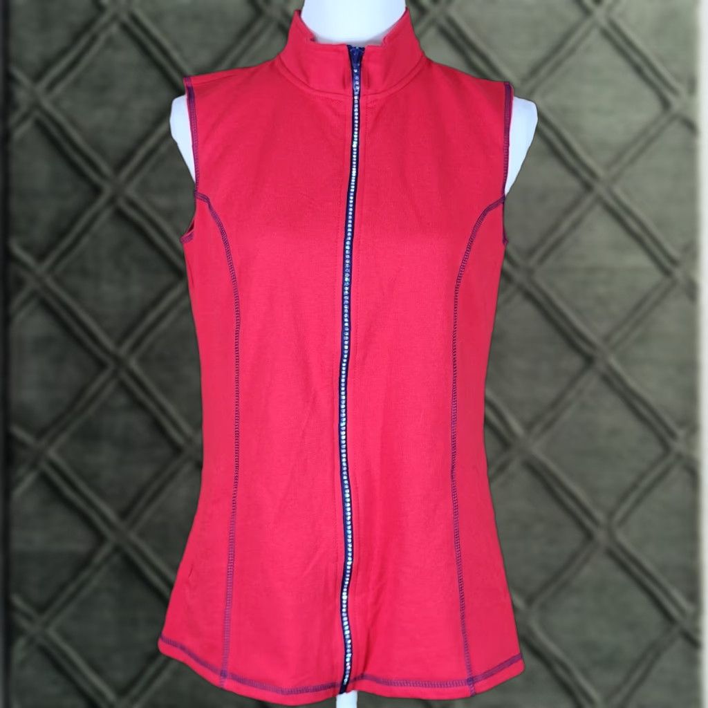 Quacker Factory Quacker Factory Womens Vest XS Red Full Zip Rhinestone Embellished Knit Cotton Solid Shirt/Top (9) Size XS / US 0-2 / IT 36-38 - 1 Thumbnail