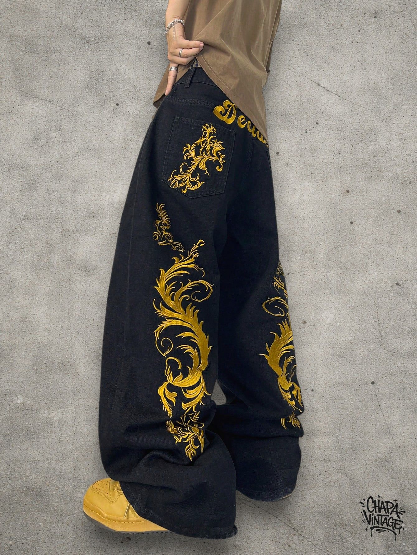 Japanese Brand Baggy chinese pathern jeans Size US 33 - 4 Thumbnail