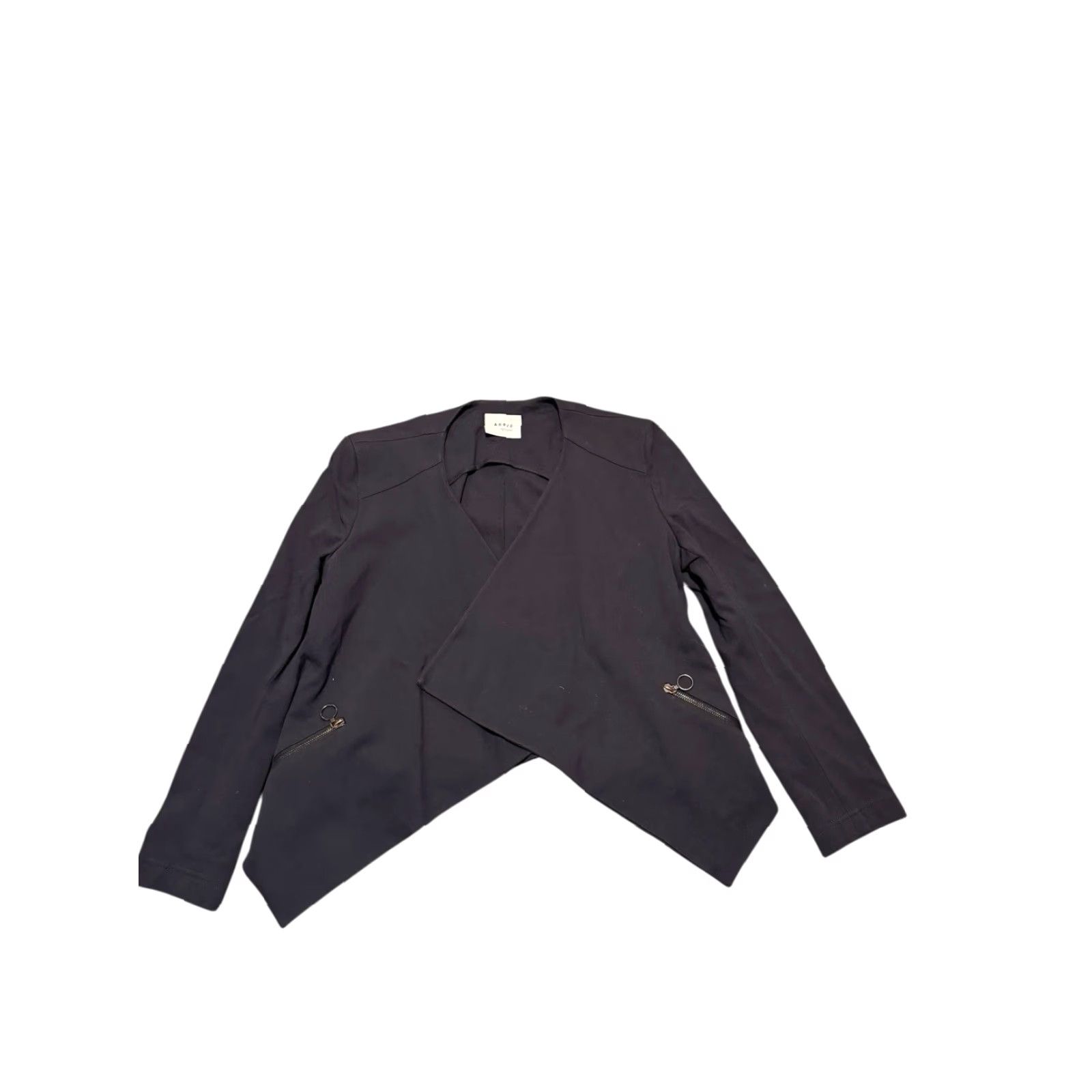 Vintage Akris punto Black Asymmetrical Drape Front Jersey Jacket Blazer Silver Ring Zips Shirt Women 10 Regular Zip Pockets All Seasons Size L / US 10 / IT 46 - 2 Thumbnail