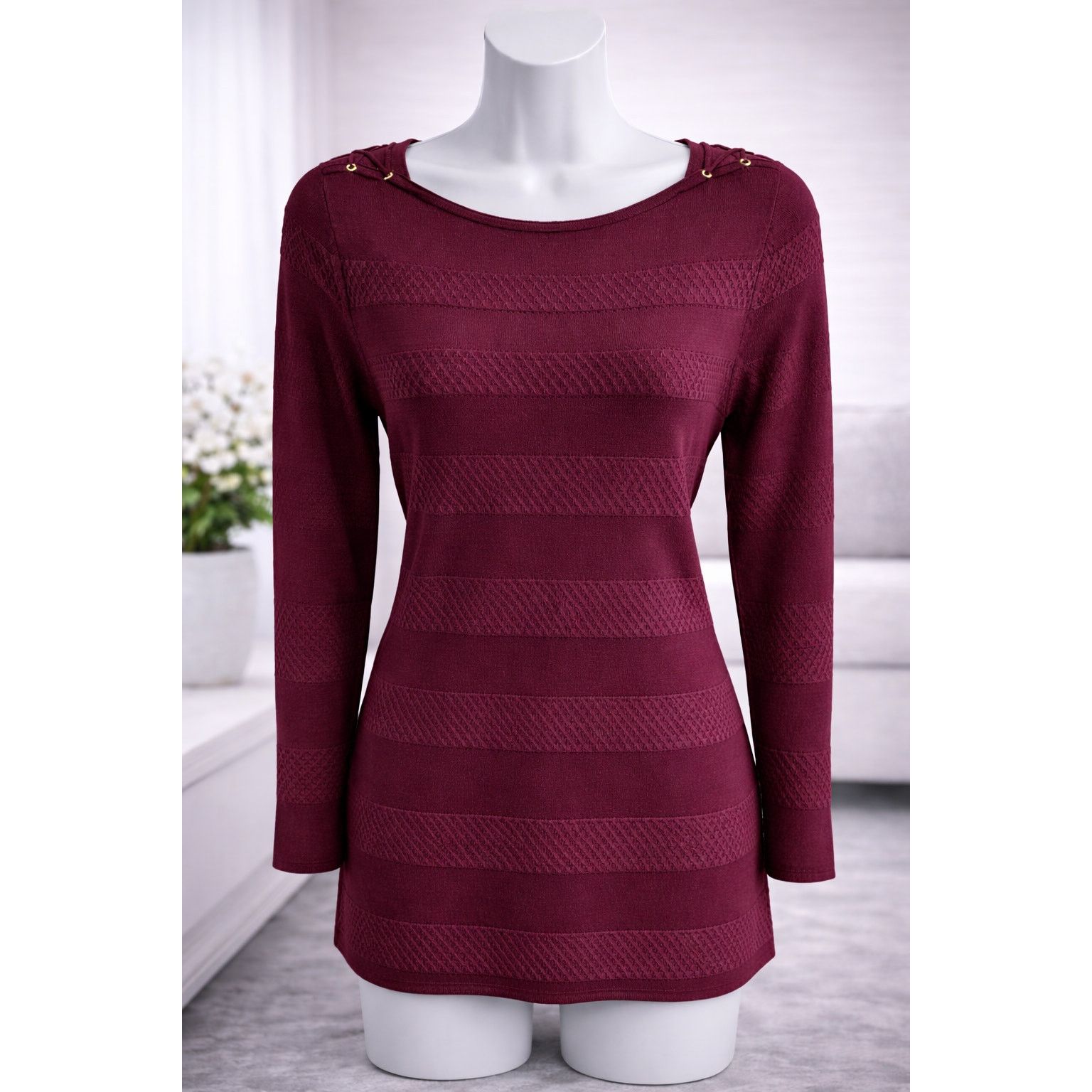 White House Black Market White House Black Market Burgundy Tunic Long Sleeve Textured Size S / US 4 / IT 40 - 1 Thumbnail