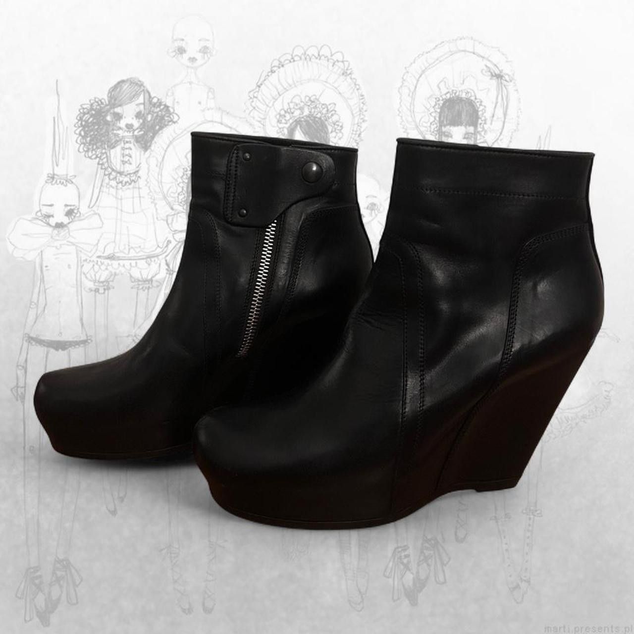 Rick Owens Rick Owens black leather wedge boots Size US 10.5 / IT 40.5 - 1 Thumbnail