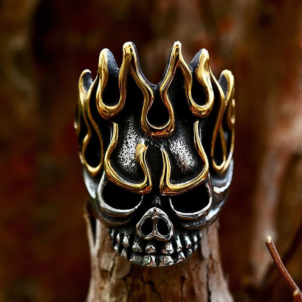 Vintage Flame Skull Ring Size ONE SIZE - 4 Thumbnail