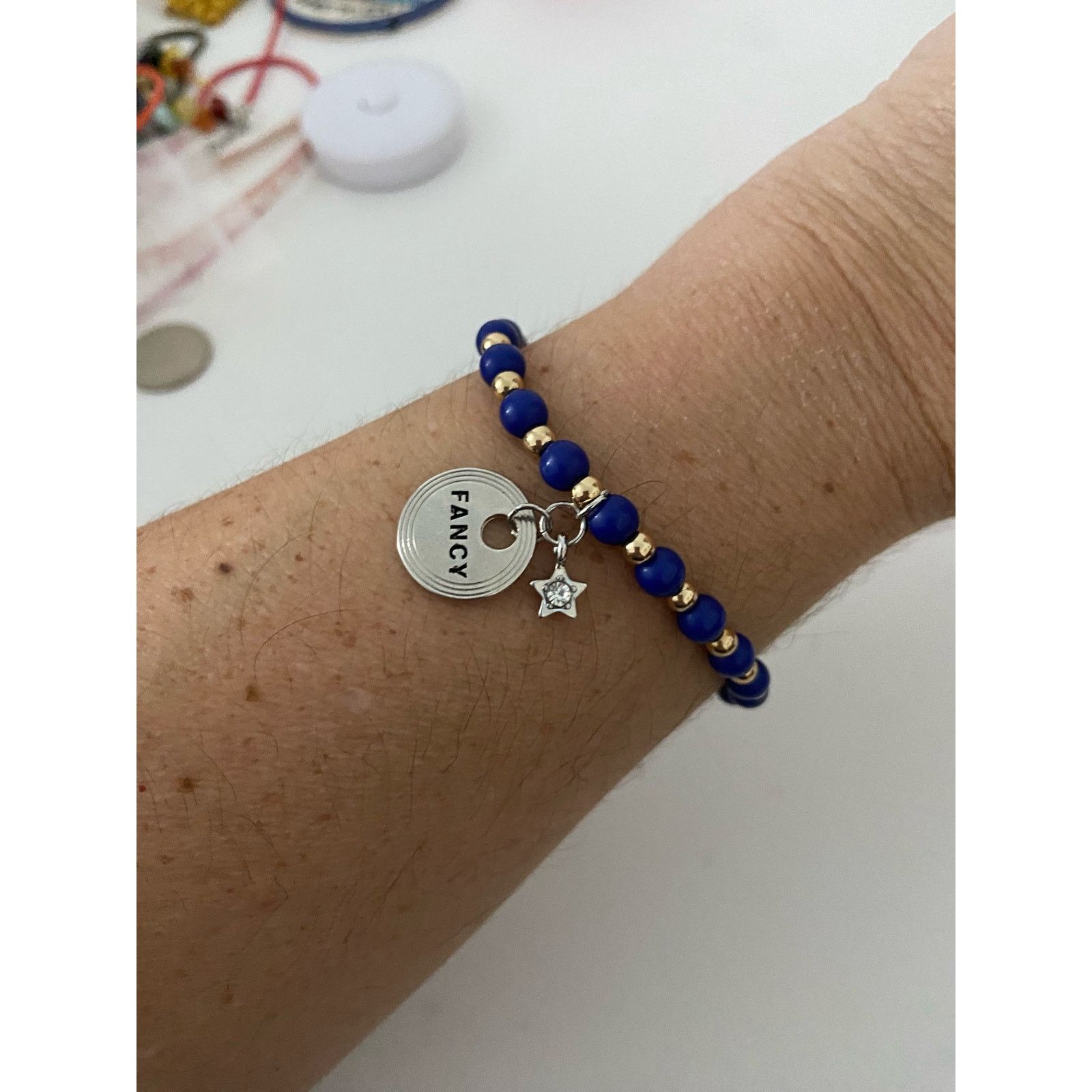 Other blue and gold bead bracelet with fancy Star charms Size ONE SIZE - 1 Thumbnail