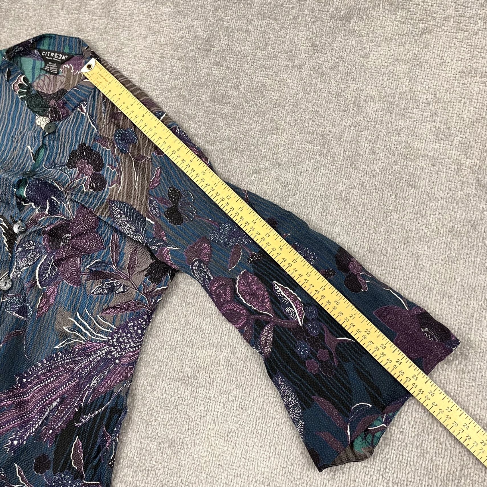 Vintage Citron Silk Art to Wear Floral Asian Mandarin Collar Button Up Blouse Women M/L Size M / US 6-8 / IT 42-44 - 5 Thumbnail