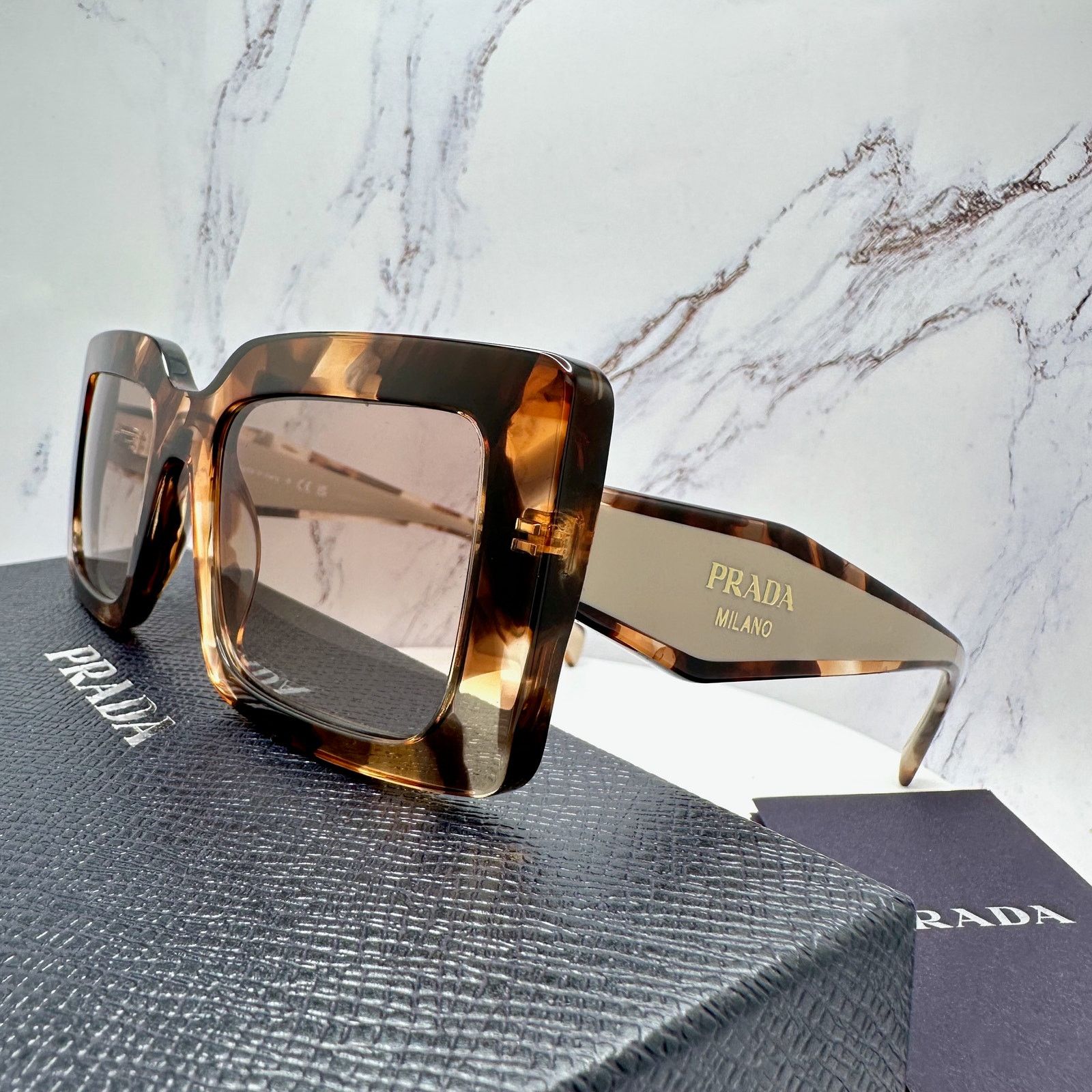 Prada New PRADA Sunglasses Brown Beige Caramel Gold Symbole Size ONE SIZE - 23 Thumbnail