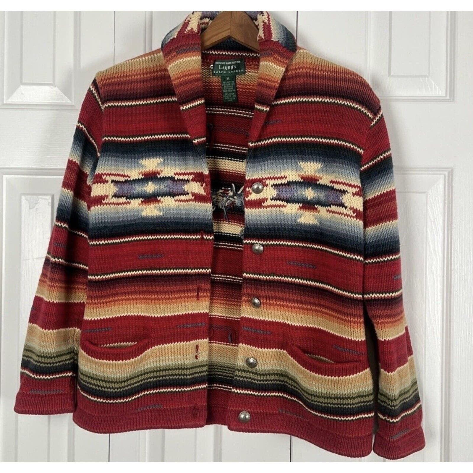 image of Lauren Ralph Lauren Ralph Laurent Hand Knit Western Navajo Southwest Cardigan, Women's (Size Medium