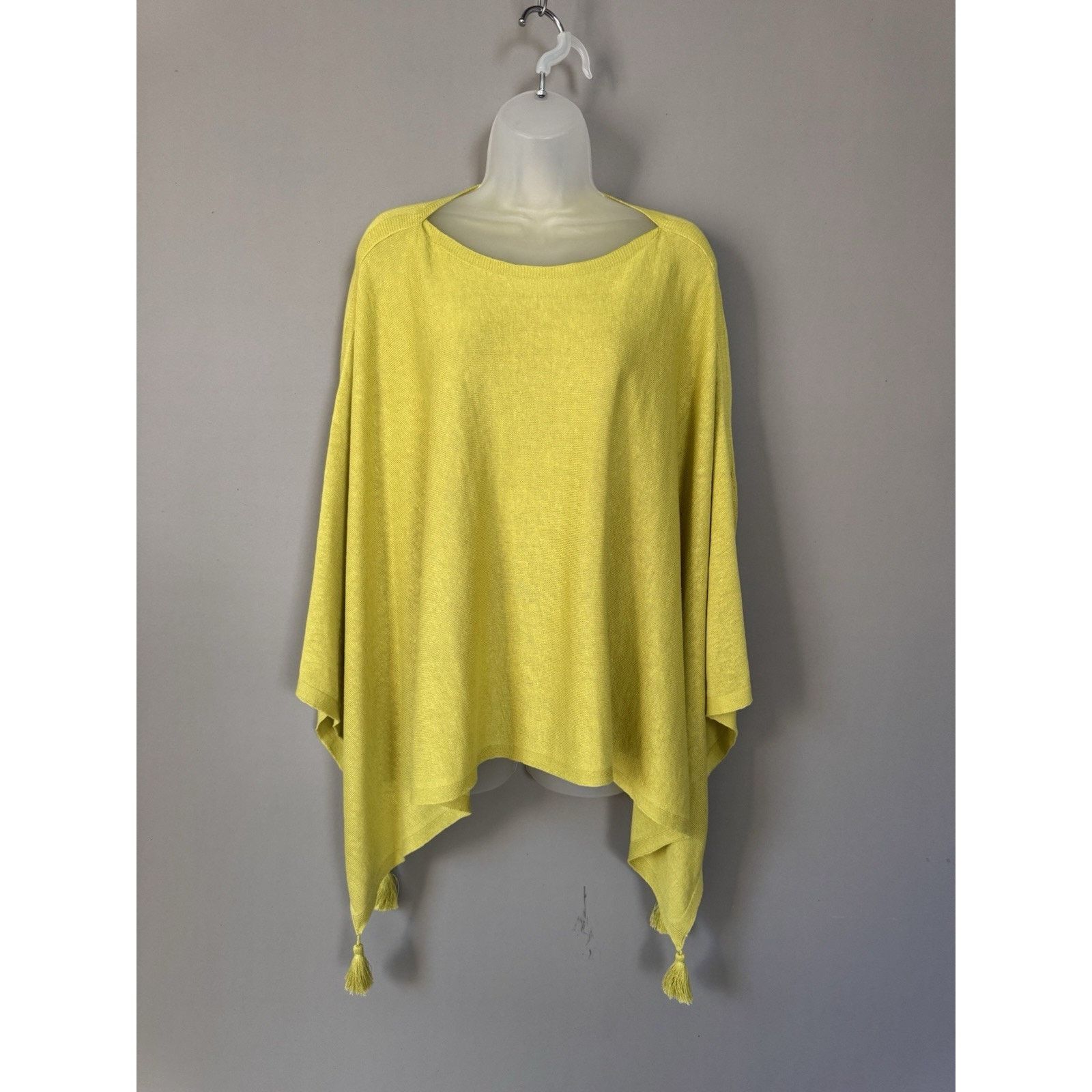 J. Jill J.Jill Citron Linen Blend Poncho Tassels Fringe Oversized Size ONE SIZE - 2 Thumbnail