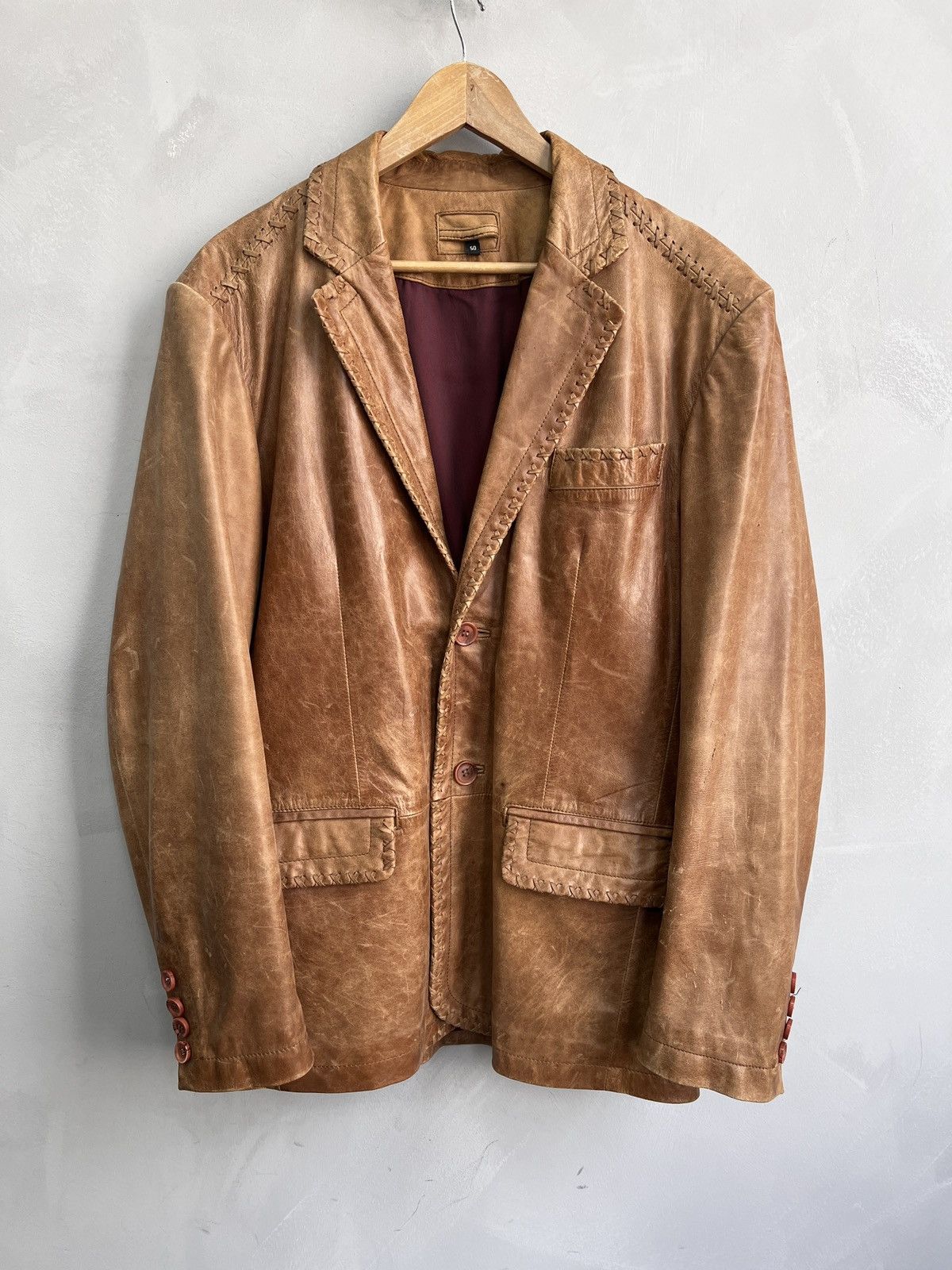 14th Addiction STITCHING AVANT GARDE DISTRESSED LEATHER BLAZER JACKET Size US M / EU 48-50 / 2 - 2 Thumbnail