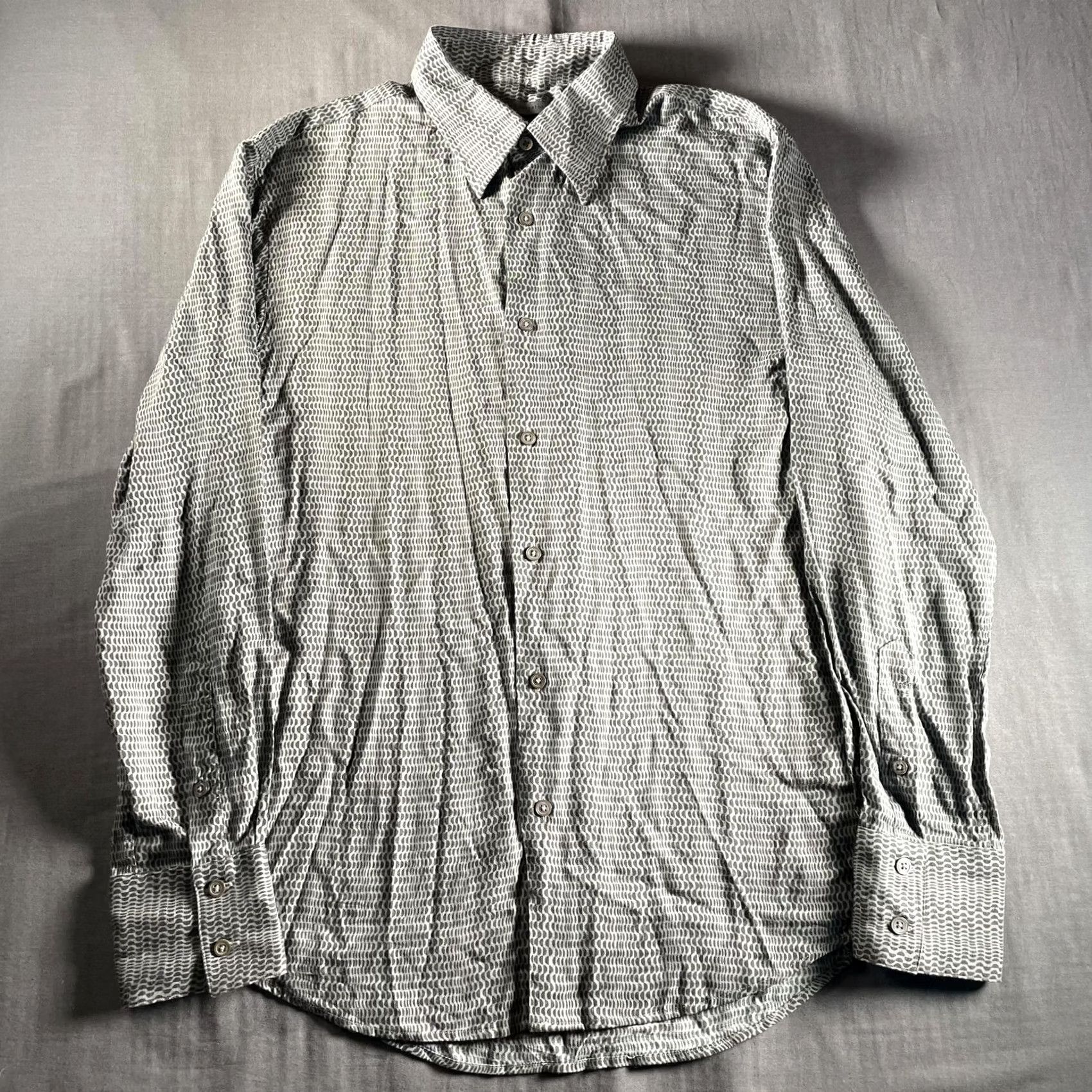 John Varvatos John Varvatos Shirt Mens Medium Gray Long Sleeve Button Up Geometric Viscose Size US M / EU 48-50 / 2 - 5 Thumbnail