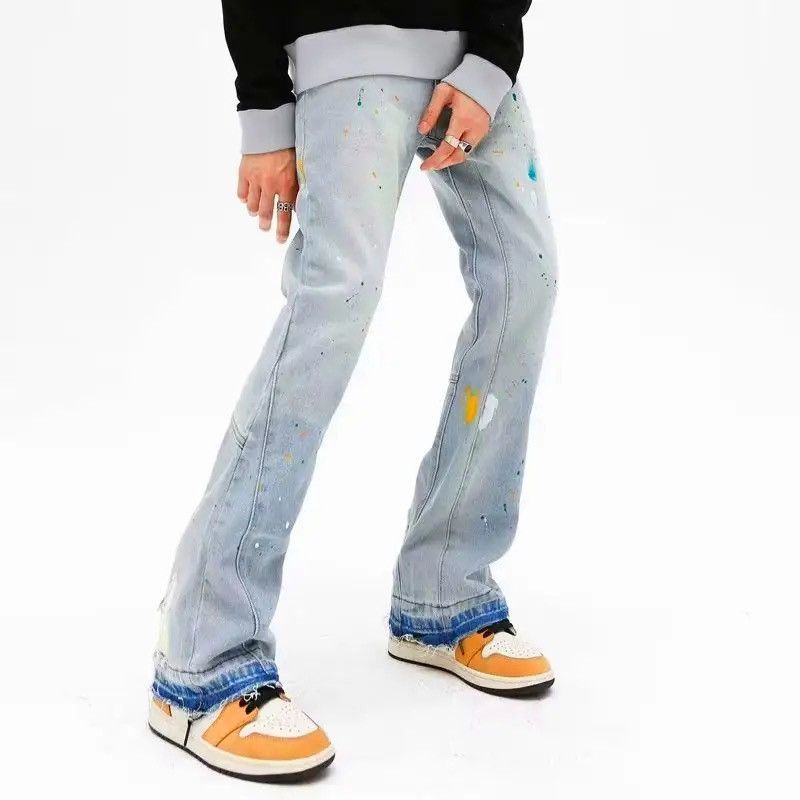 Japanese Brand × Vintage Ink Graffiti Baggy Ripped Flare Jeans Pants Size US 30 / EU 46 - 5 Thumbnail