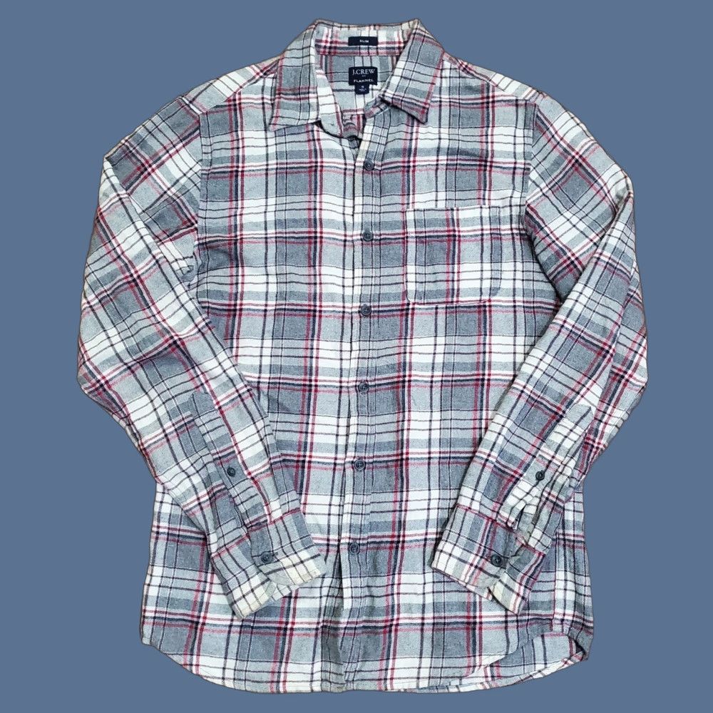 J.Crew J.CREW Shirt Mens Small Gray Red Plaid Flannel Slim Fit Long Sleeve Button Front Size US S / EU 44-46 / 1 - 1 Thumbnail
