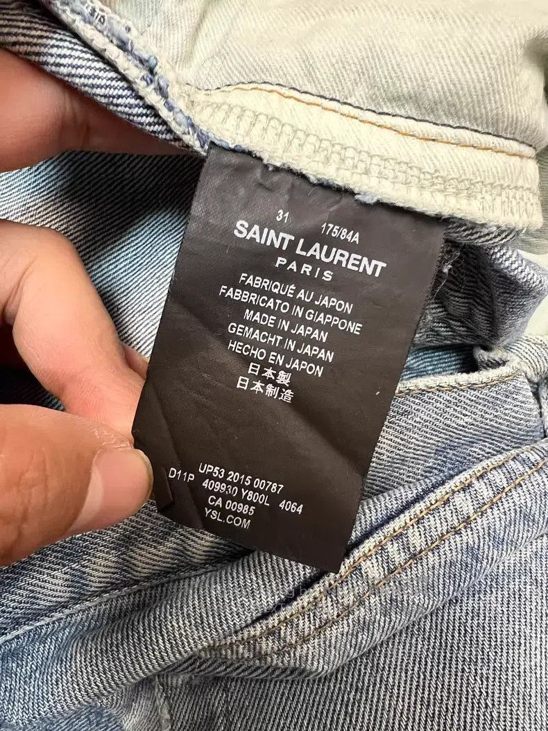 Saint Laurent Paris Saint Laurent Paris Water-Washed Blue Patchwork Ripped Den Size US 31 - 4 Thumbnail