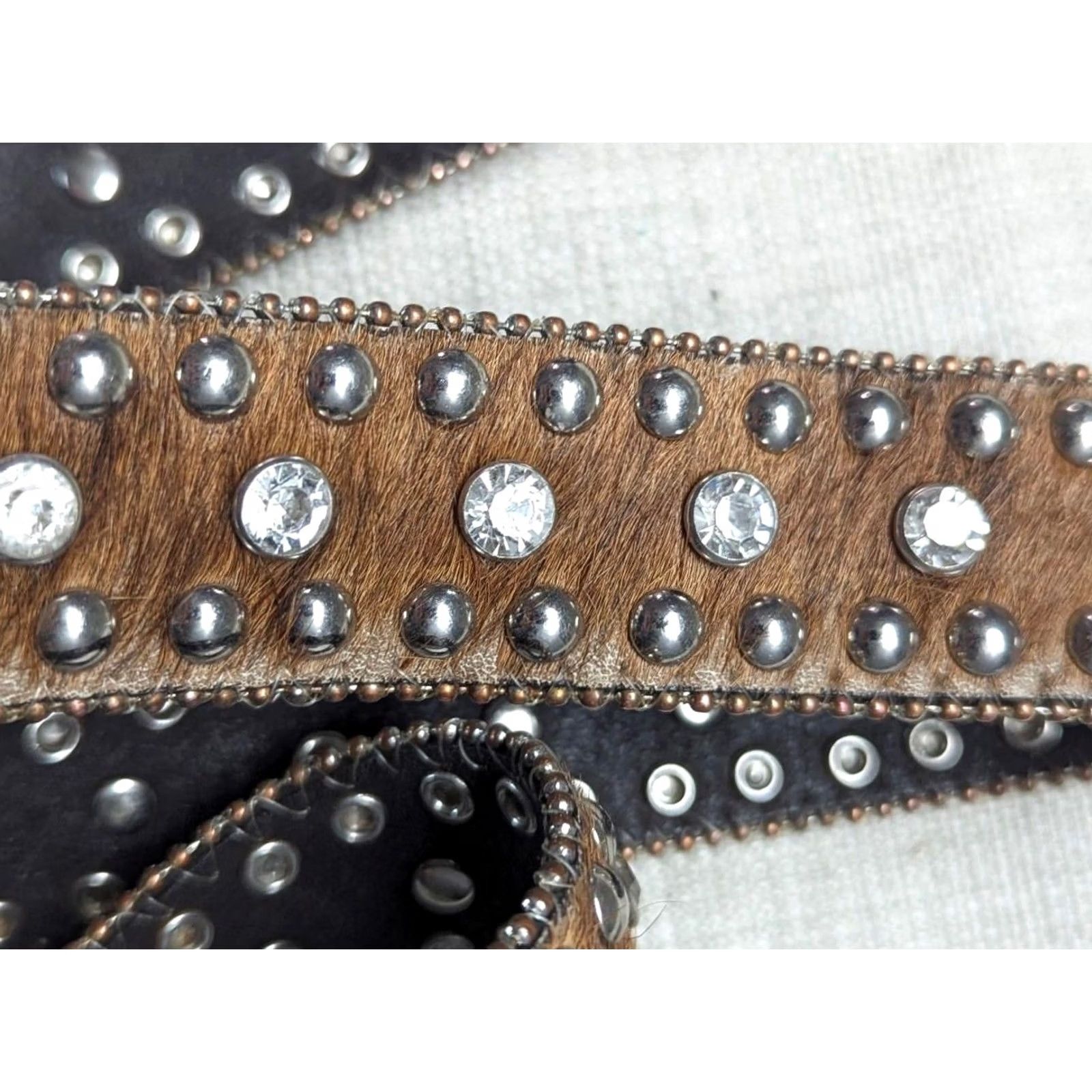 Vintage VINTAGE Nocona belt Western Belt Mens 40 Brown Leather Studded Rhinestone Buckle 1-3/8" Hairy Face Western Theme Decade Y2K Size 40 - 2 Thumbnail