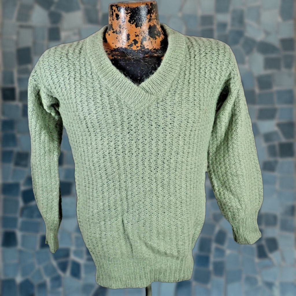 Vintage Vintage SHY Wool Blend Cable Knit Sweater Pullover Womens S/M 1970s Green Rockabilly Size S / US 4 / IT 40 - 1 Thumbnail