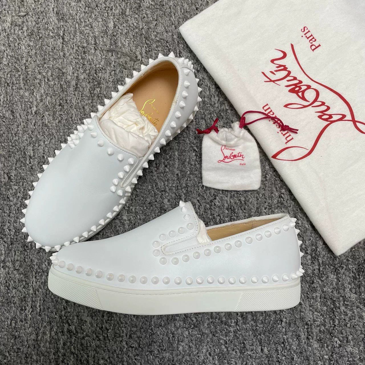 Christian Louboutin Christian Louboutin White Spiked Loafers Size US 4.5 / IT 34.5 - 1 Thumbnail