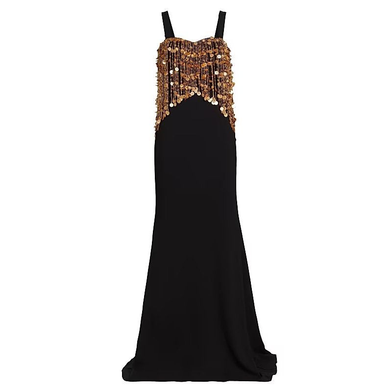 Badgley Mischka Badgley Mischka Runway Sequin Fringe Gown black gold size 4 Size S / US 4 / IT 40 - 2 Thumbnail