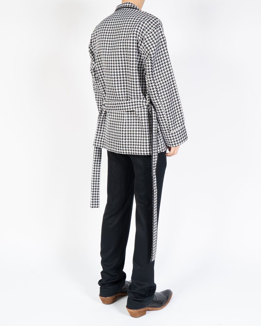 Haider Ackermann SS19 Houndstooth Silk Jacquard Kimono Belted Jacket & Pants Size 34S - 7 Thumbnail