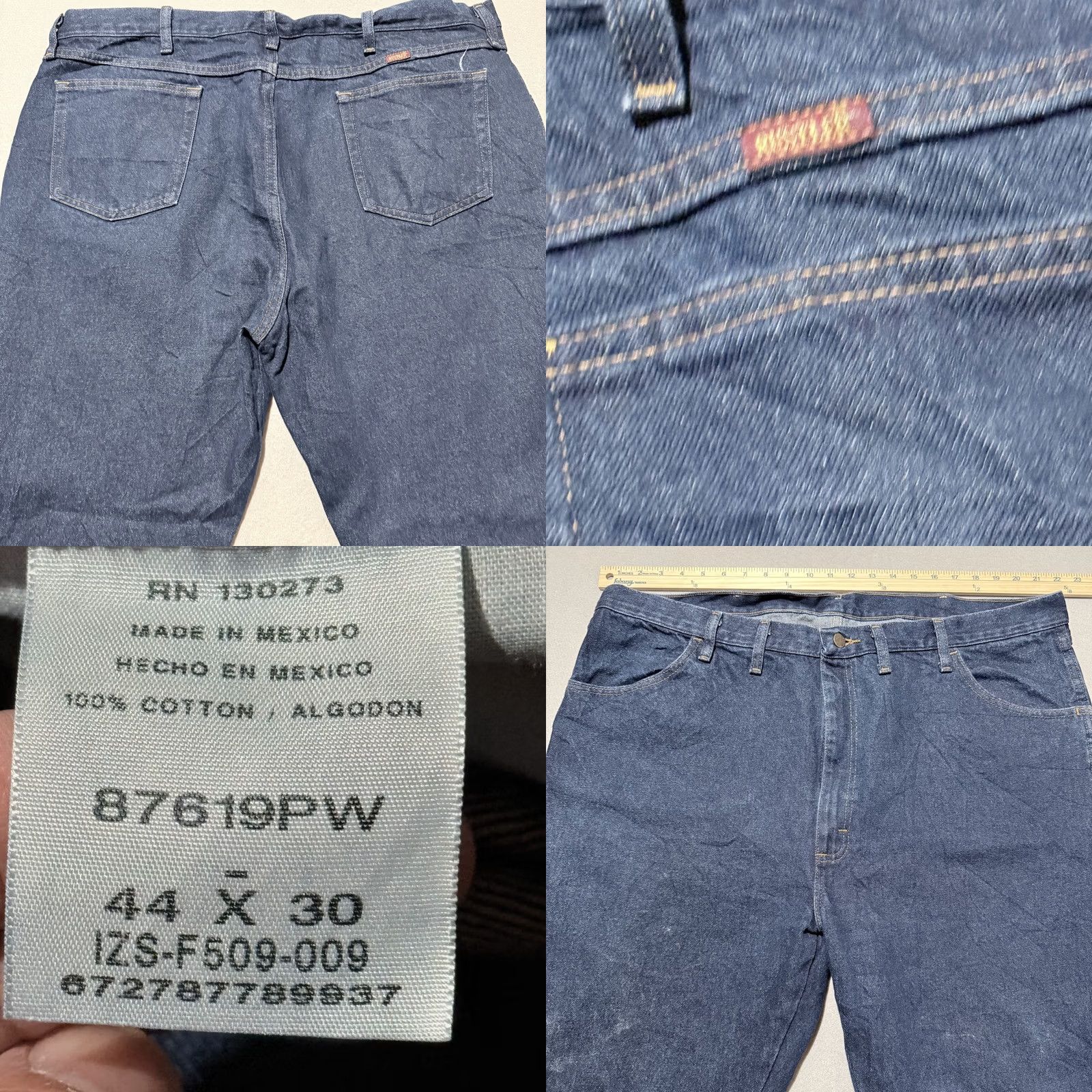 Wrangler Wrangler Rustler Jeans Men's Blue Dark Wash Straight 44X30 Denim Cotton Regular Straight Mens Jeans Size US 44 / EU 60 - 8 Thumbnail
