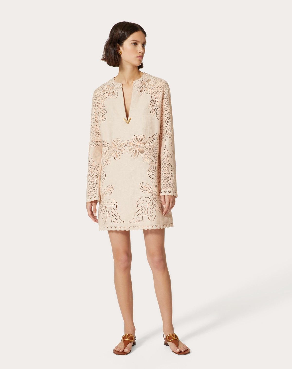 Valentino o1s1wg110525 Cotton Guipure Jardin Plat Dress in Beige Size S / US 4 / IT 40 - 4 Thumbnail